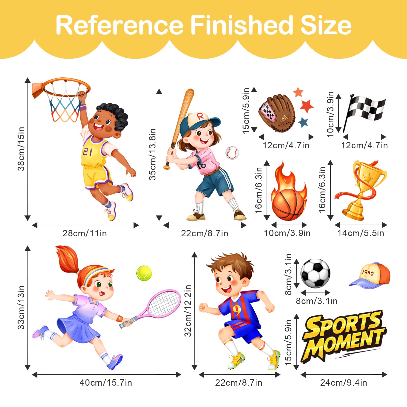 Tanlaby Sports Wall Decals Baseball Tennis Soccer Basketball Wall Stickers for Baby Nursery Kids Room Gymnasiums Gyms Classrooms Kindergartens Wall Decor - Image 4