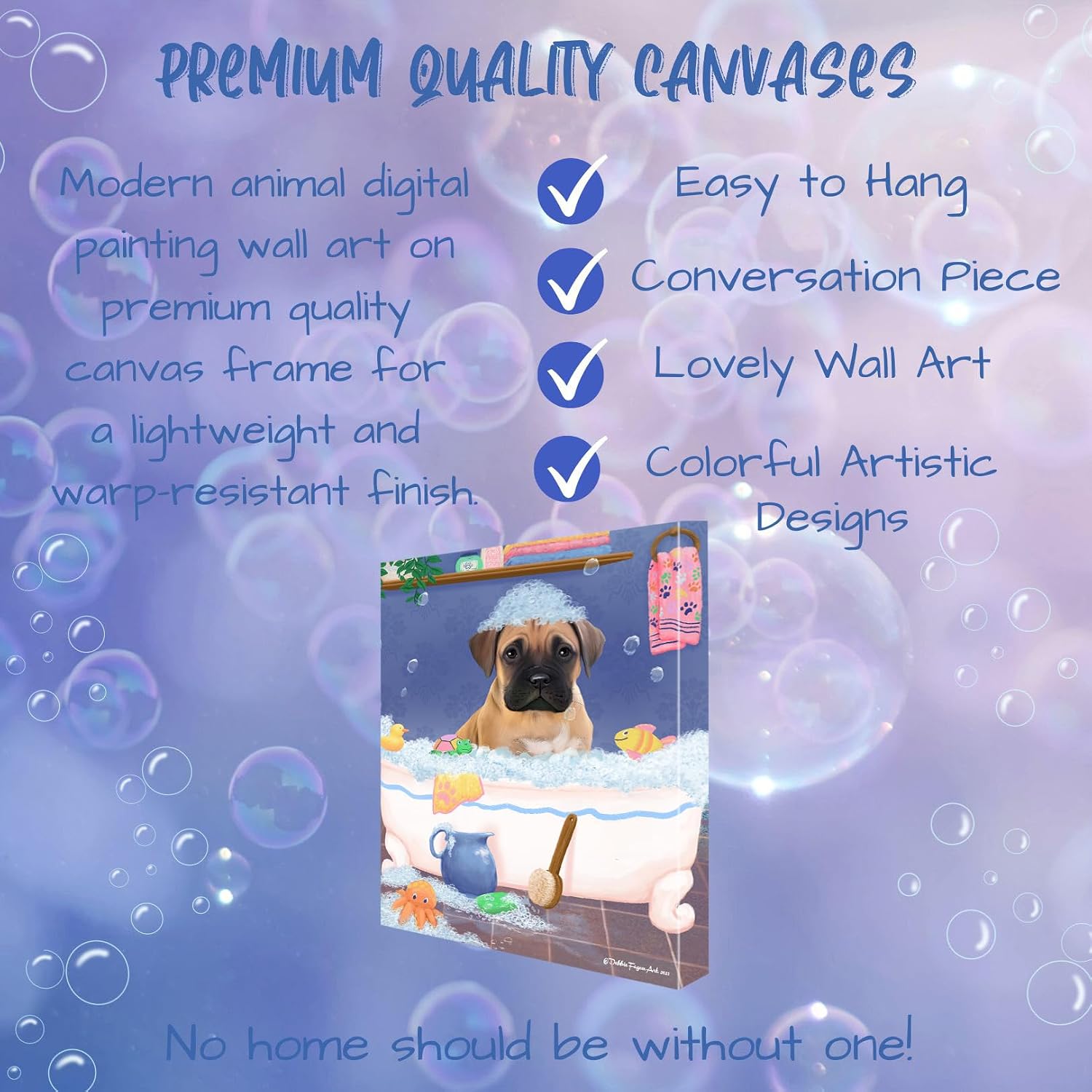 Rub A Dub Dog In A Tub Bullmastiff Dog Canvas Wall Art - Premium Quality Ready to Hang Room Decor Wall Art Canvas - Unique Animal Printed Digital Painting for Decoration, 8"x10" - CVSP81778