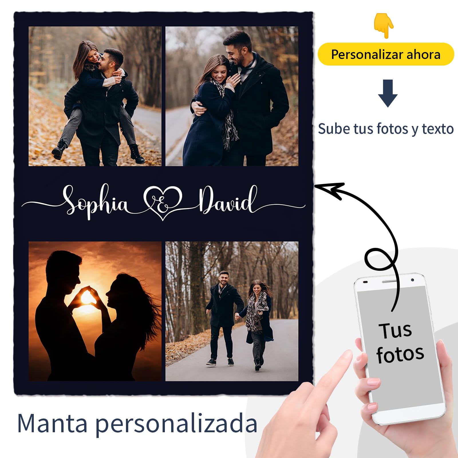 Haz un Regalo HD para tu Pareja: Manta de Franela Personalizada con Foto y Texto, Detalle Confortable para Hombre, Mujer o la Familia(150x200cm)