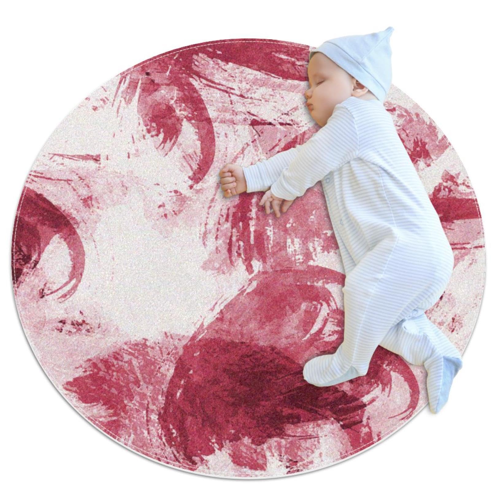 Tapis de salle de bain rouge antidérapant avec motif abstrait rond 1m