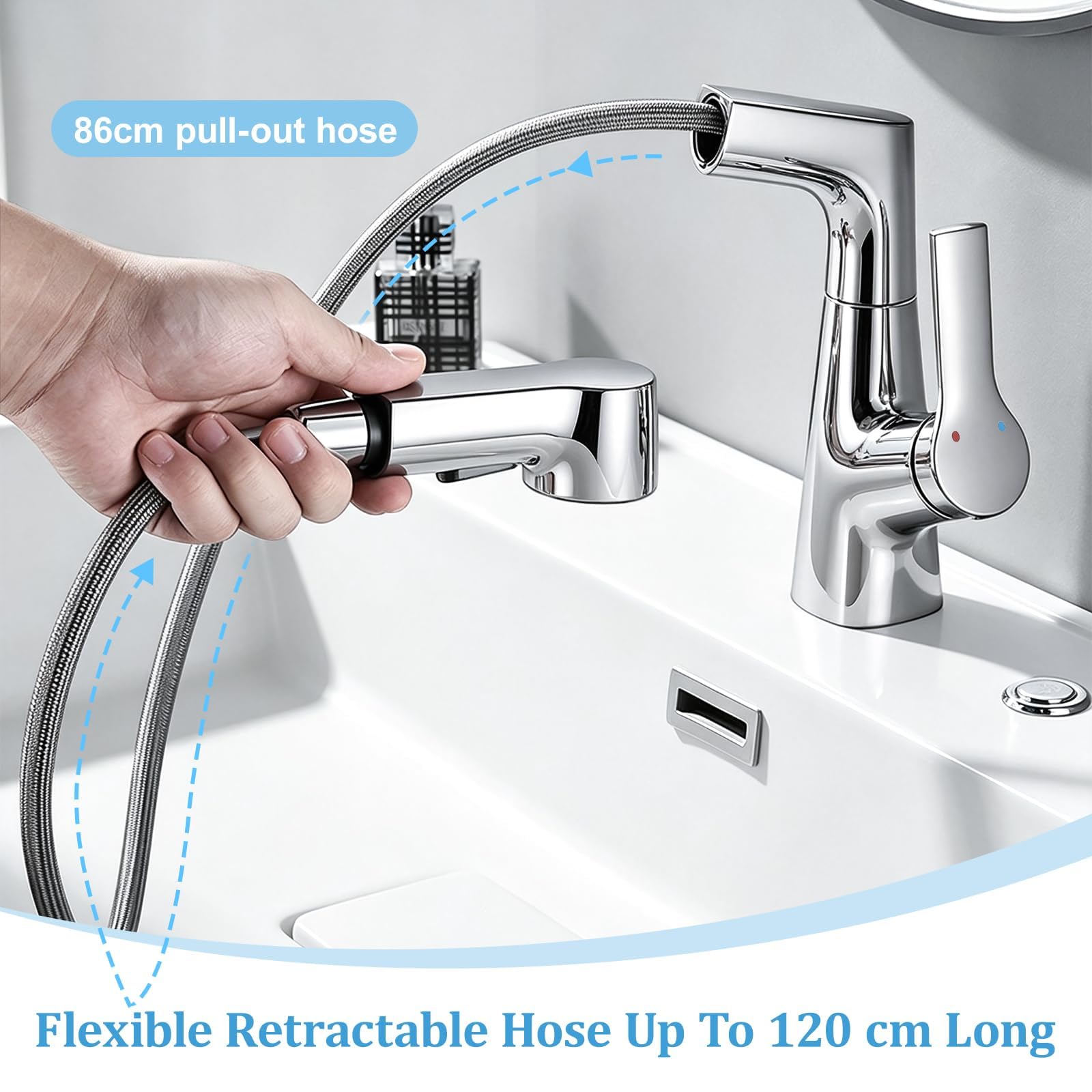 Wasserhahn Bad Höhenverstellbar 6cm Messing 360° Drehbar Chrom