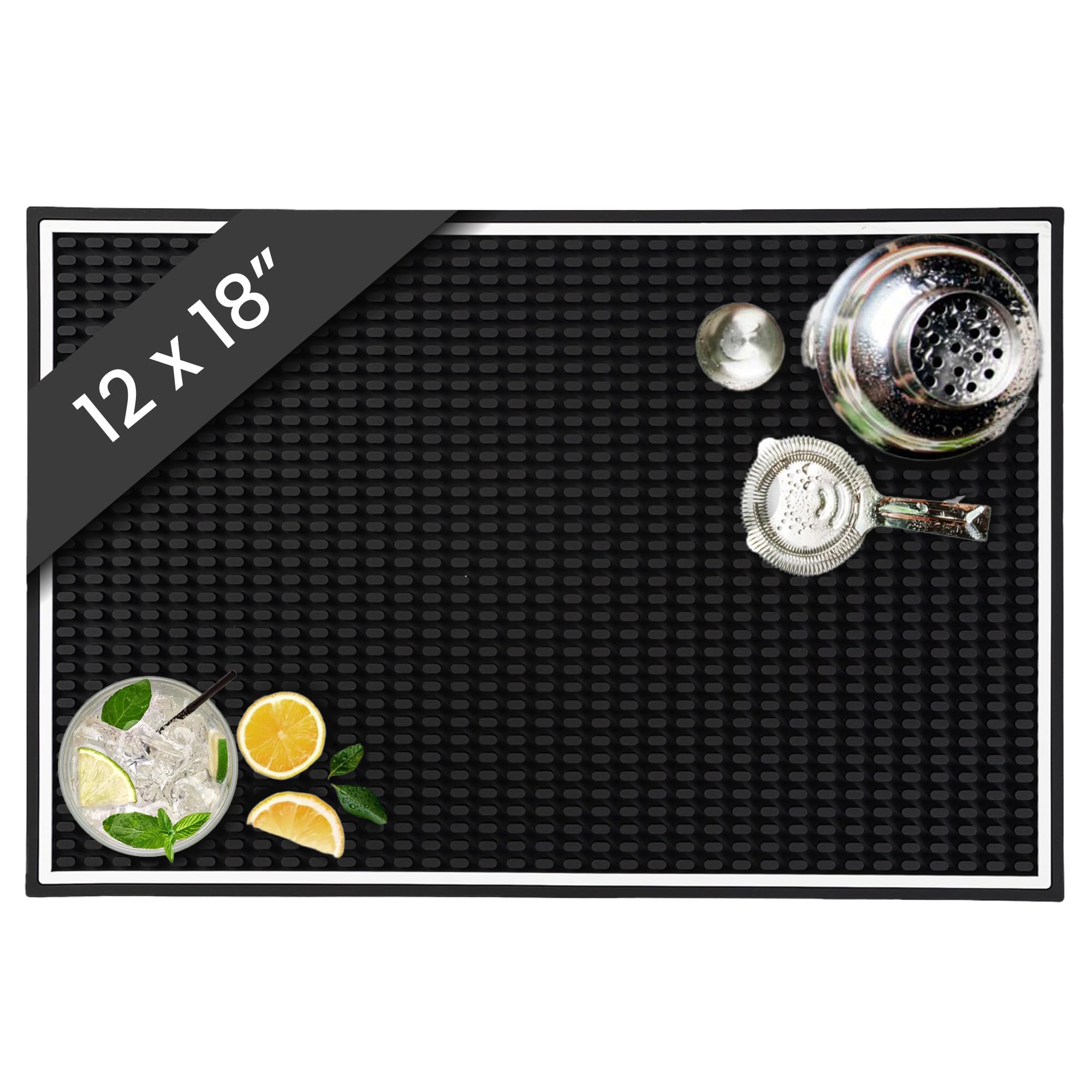 Bar Mat, 18 x 12 Rubber Coffee Bar Mats for Countertop, Bartending, Home Use, Spill Protection and Coffee Stations, Ideal Matt for Cocktail, Whiskey and Espresso