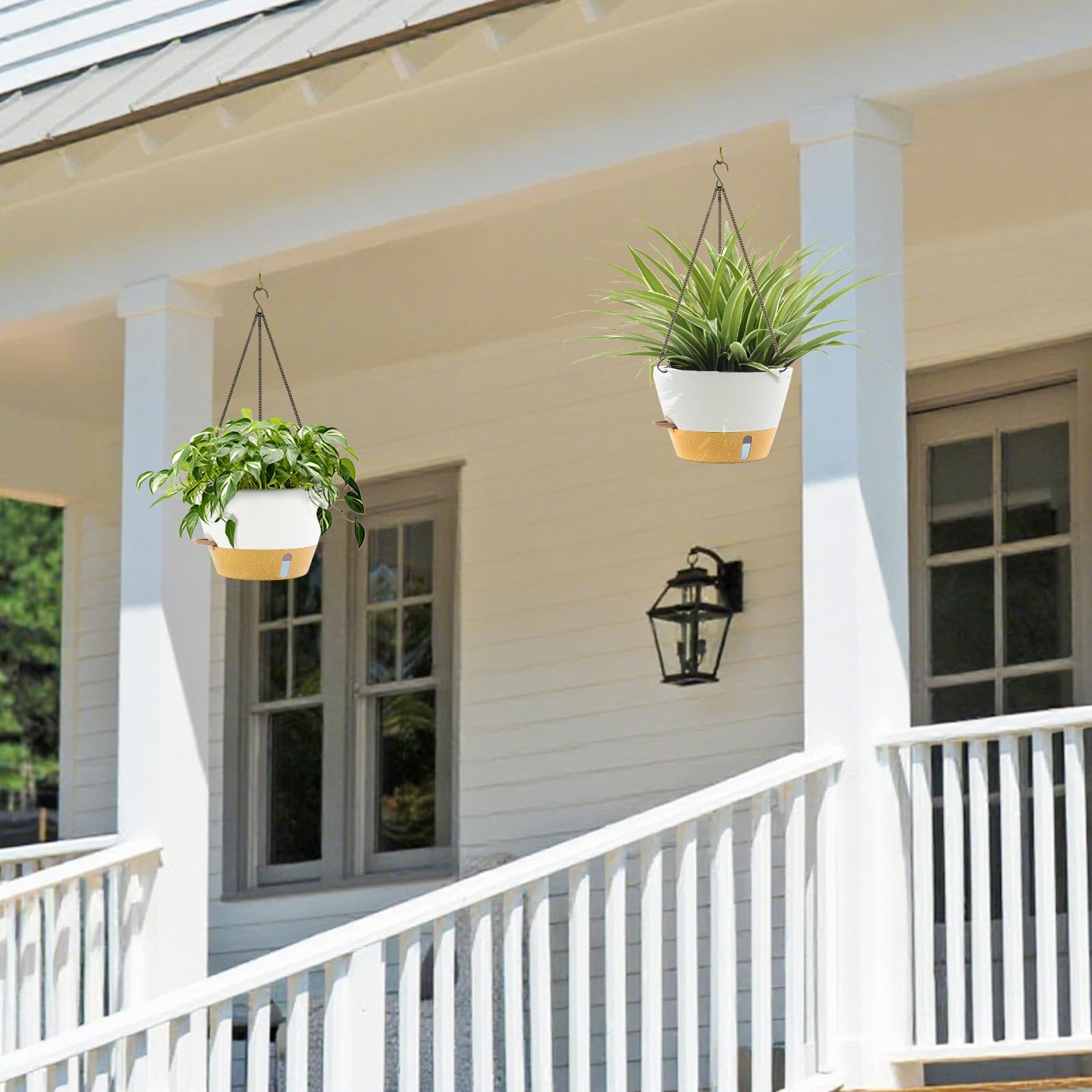 ZMTECH Lot de 3 grands pots de fleurs suspendus de 30,5 cm pour intérieur avec niveau d'eau visible et chaîne, pot de fleurs à suspendre à auto-arrosage pour extérieur, jardin, porche (30,5 cm, blanc)