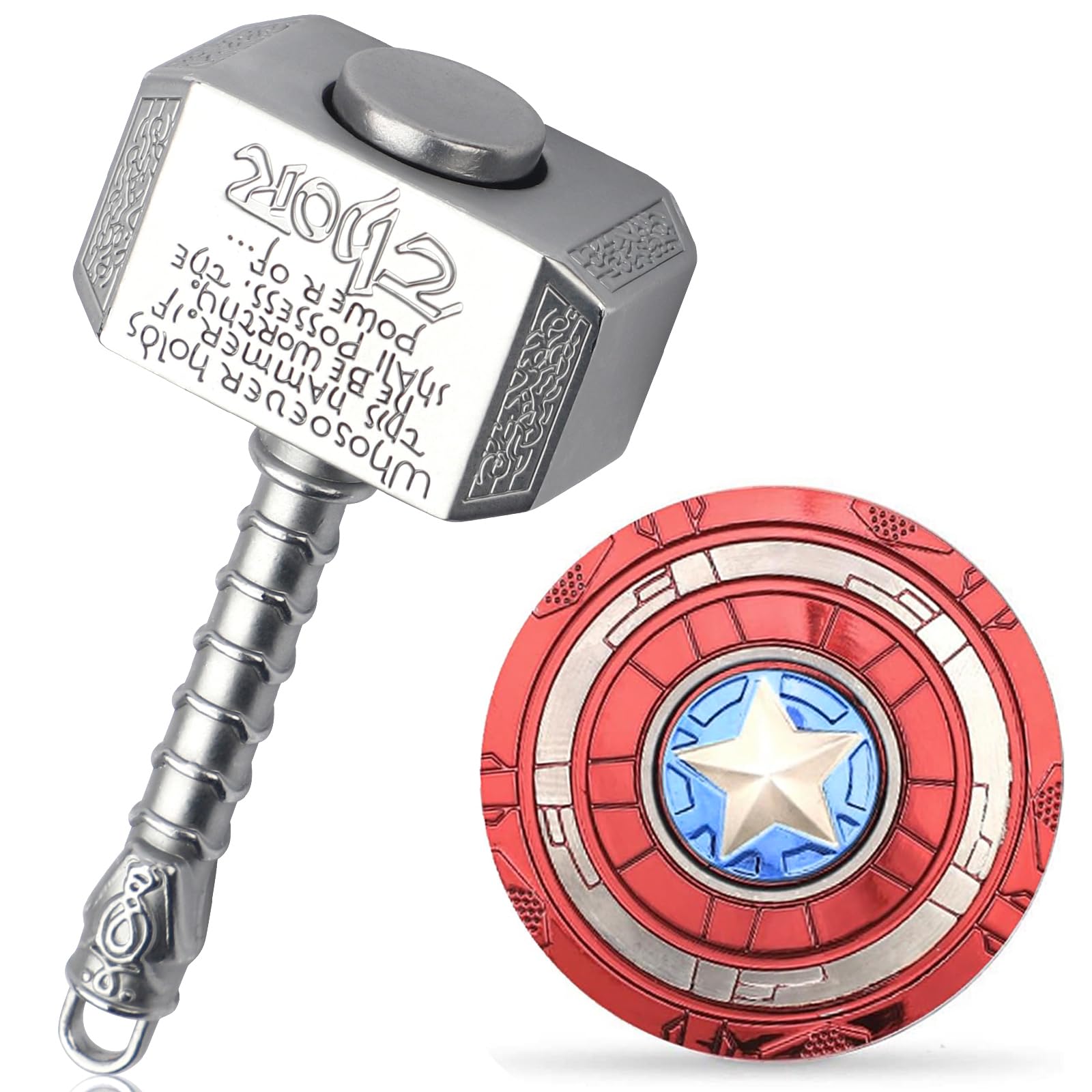 Mini Hammer Fidget Spinners Metal with Star Fidget Finger Spinner Toy, Fidget Keychian Chain Ring Cool Gadget Spinning Top Toy Focus Fingertip Gyro Stuff Gifts for Kids Adults (2 Pack)