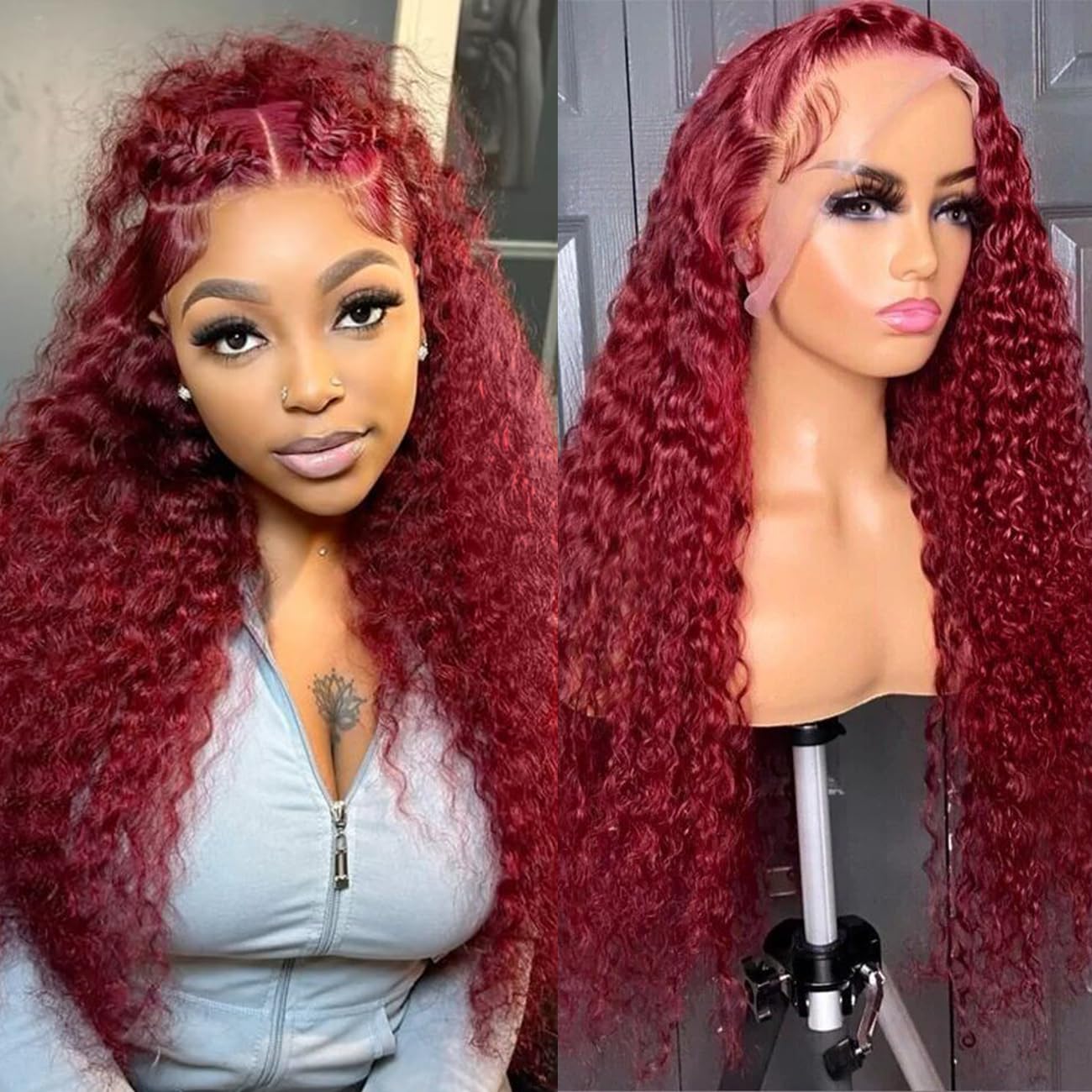 30 Inch Burgundy Wig Human Hair 99j Burgundy 13x6 Deep Wave Lace Front Wigs Human Hair Pre Plucked HD Transparent Lace Frontal Wigs for Black Women Red Colored