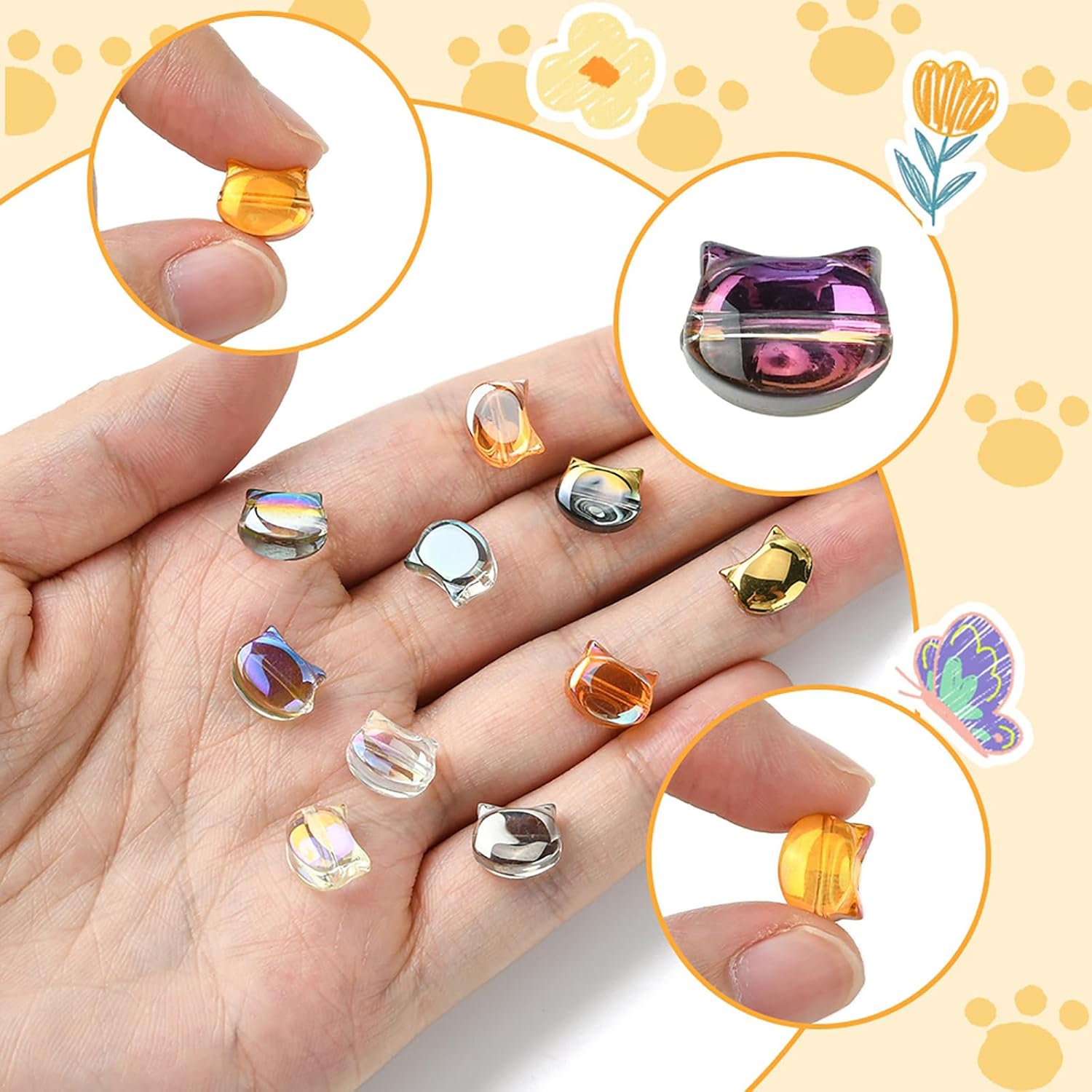 40Pcs Cat Glass Beads for Jewelry Making 8 Colors Electroplate Animal Cat Head Crystal Loose Spacer Beads for Bracelets Necklaces Earrings Crafting - Image 2
