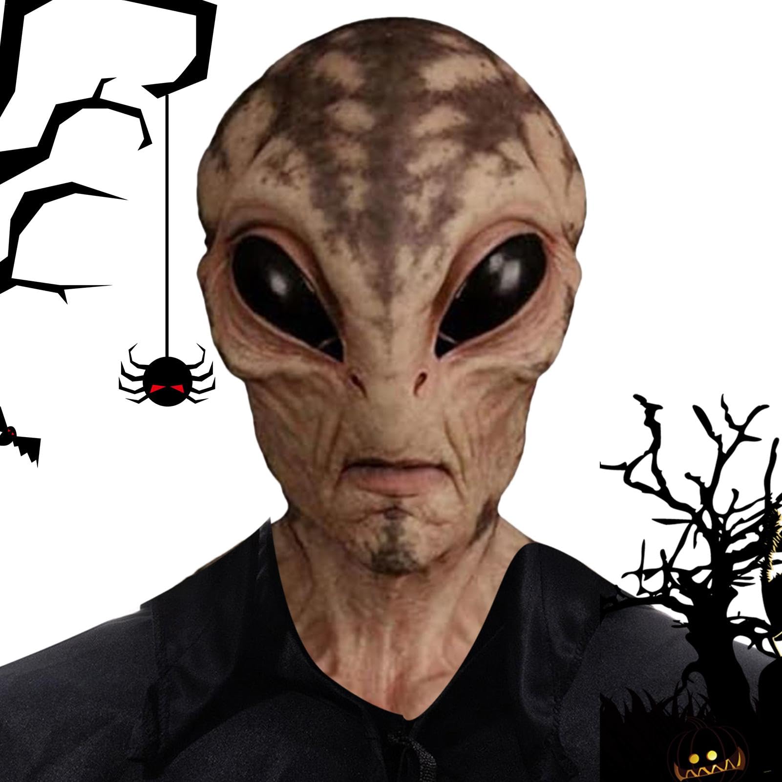 Máscara de alienígena de cara completa, máscara de extraterrestre aterradora, máscara de terror aterradora, máscara de esqueleto de calavera de Halloween, máscara realista de cabeza completa para
