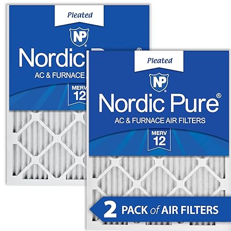 Nordic Pure 16x16x1M12-2 Merv 12 AC Furnace Filter 16x16x1 Pleated Qty 2, 2 Piece