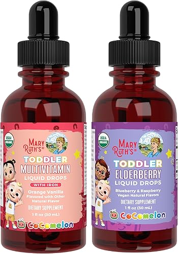MaryRuth's Cocomelon - Multivitaminas para niños pequeños + suplemento líquido de hierro y cocomelon para niños pequeños, paquete de 2 para apoyo