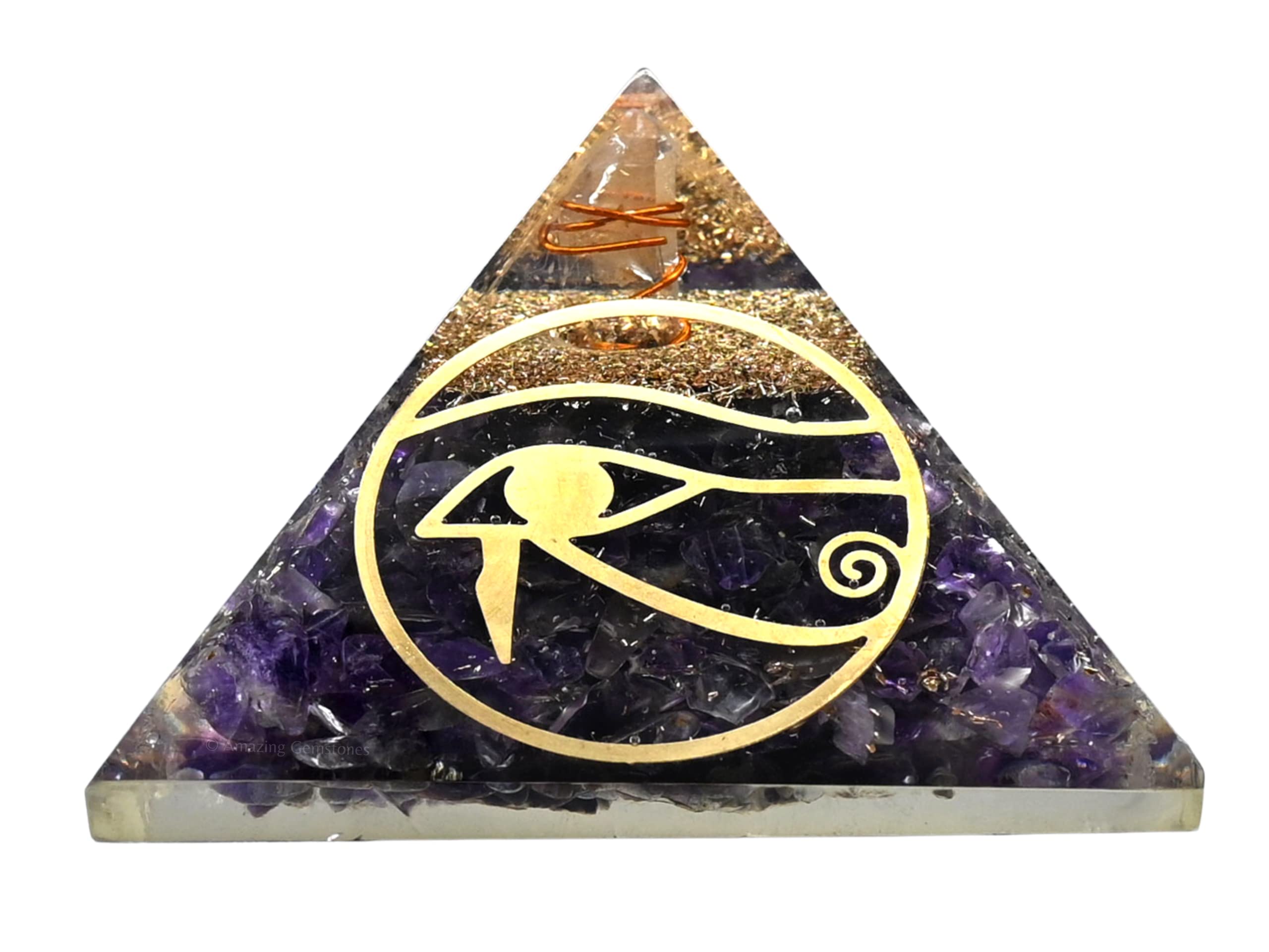 Améthyste Orgone Pyramid pour la protection contre les champs électromagnétiques et l'énergie négative - Pyramide de cristal d'améthyste naturelle (oeil d'Horus)