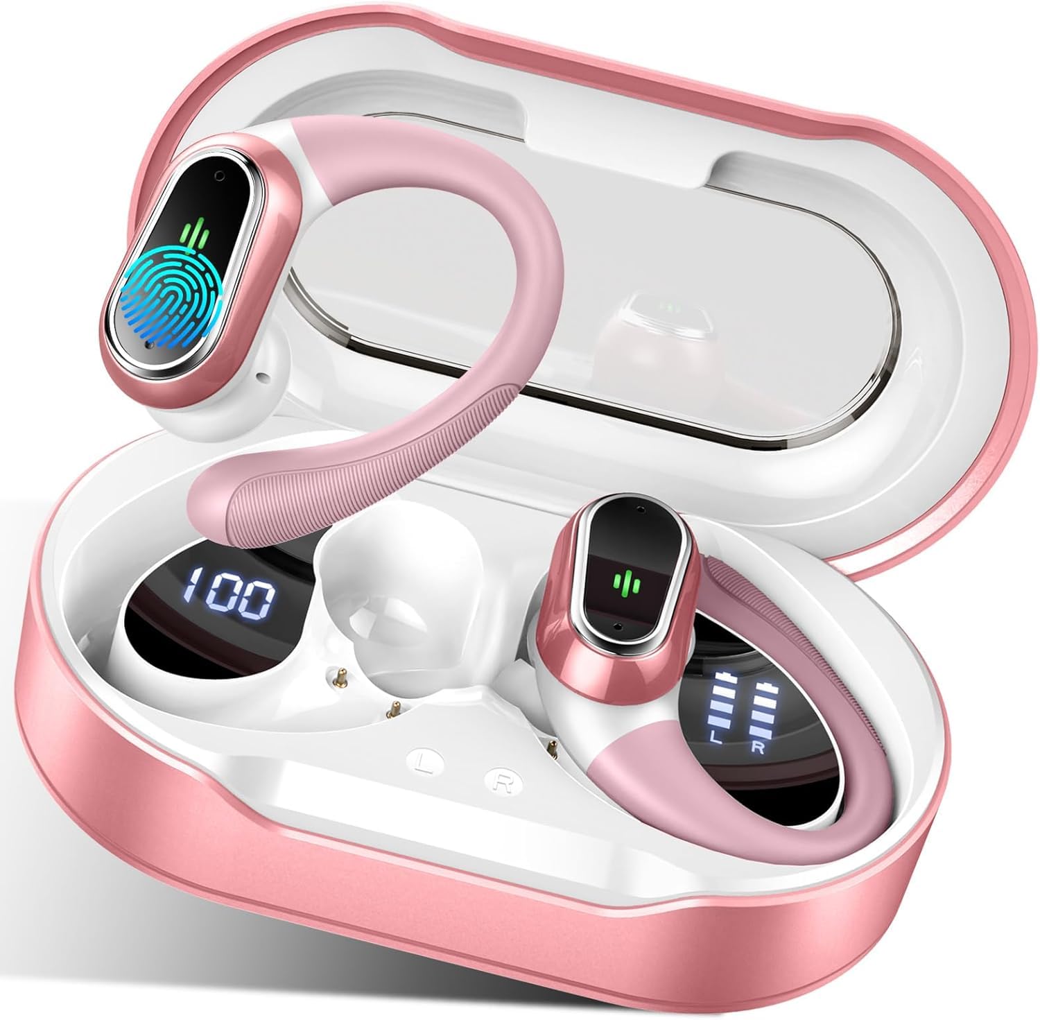 Matast Auricolari wireless 2026, auricolari 50H, Bluetooth 5.4, stereo HiFi con ENC, microfoni, cuffie, ganci per le orecchie, cancellazione del rumore, IP7, impermeabili per corsa, palestra