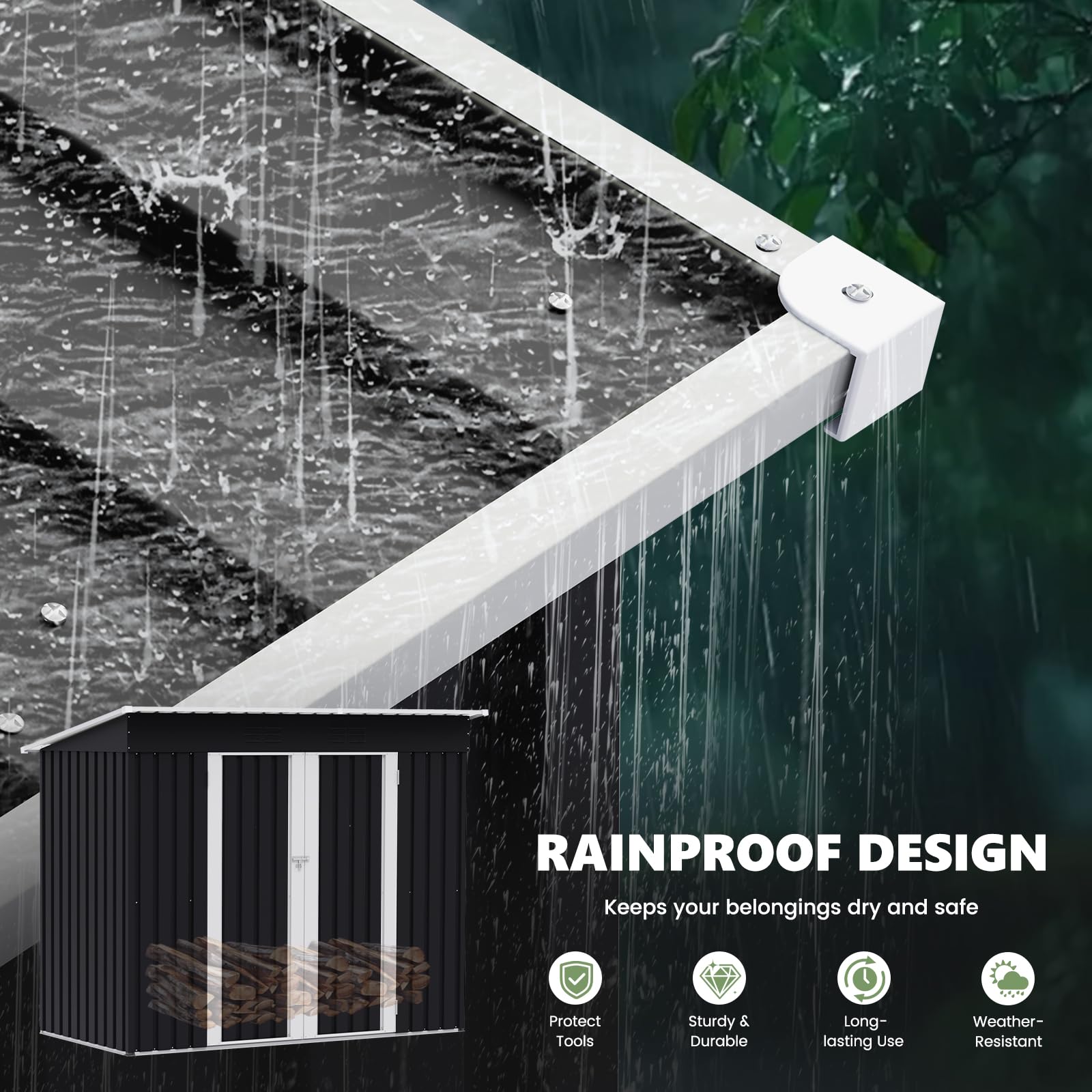 UDPATIO Casetta da Giardino in Metallo, 228x109x181 cm, Armadio da Giardino con Porta e Serratura, Armadio da Esterno Impermeabile per Prato, Attrezzi, Giardino e Balcone