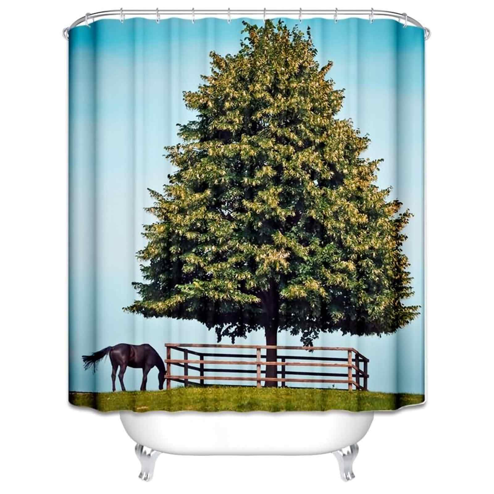 Rideau douche retro avec tapis de bain impermeable 220x180cm