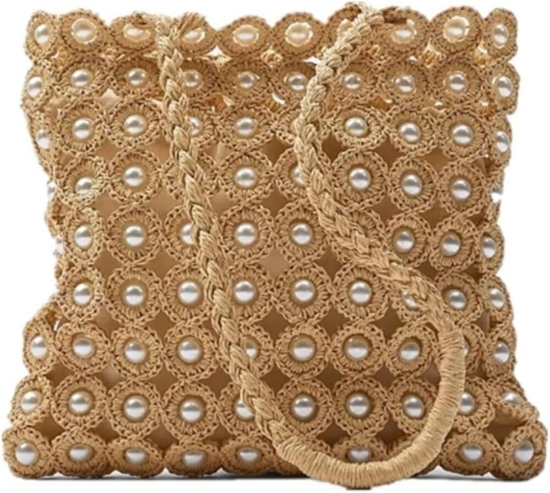 Bolso Mujer Bolsos De Paja Verano Hombro Tejidos con Perlas para Mujer Paja Mano
