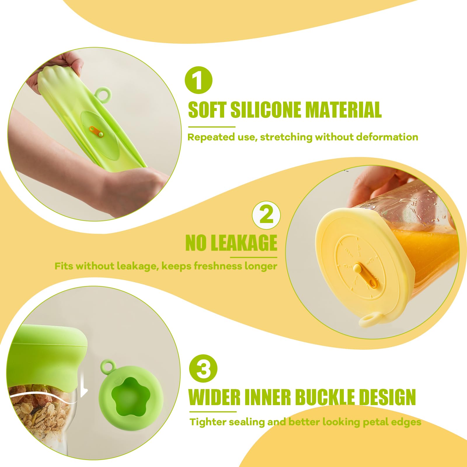 Lot de 6 couvercles extensibles en silicone de qualité alimentaire réutilisables avec horloges, couvercles en silicone pour conserver la fraîcheur des fruits, légumes et bols, passent au micro-ondes
