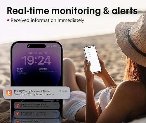 Miniatura 5 de Pulido Puerta de enlace WiFi para cerradura inteligente F140, bloqueo inteligente con control remoto, sistema Tuya, con hasta 128 cerraduras