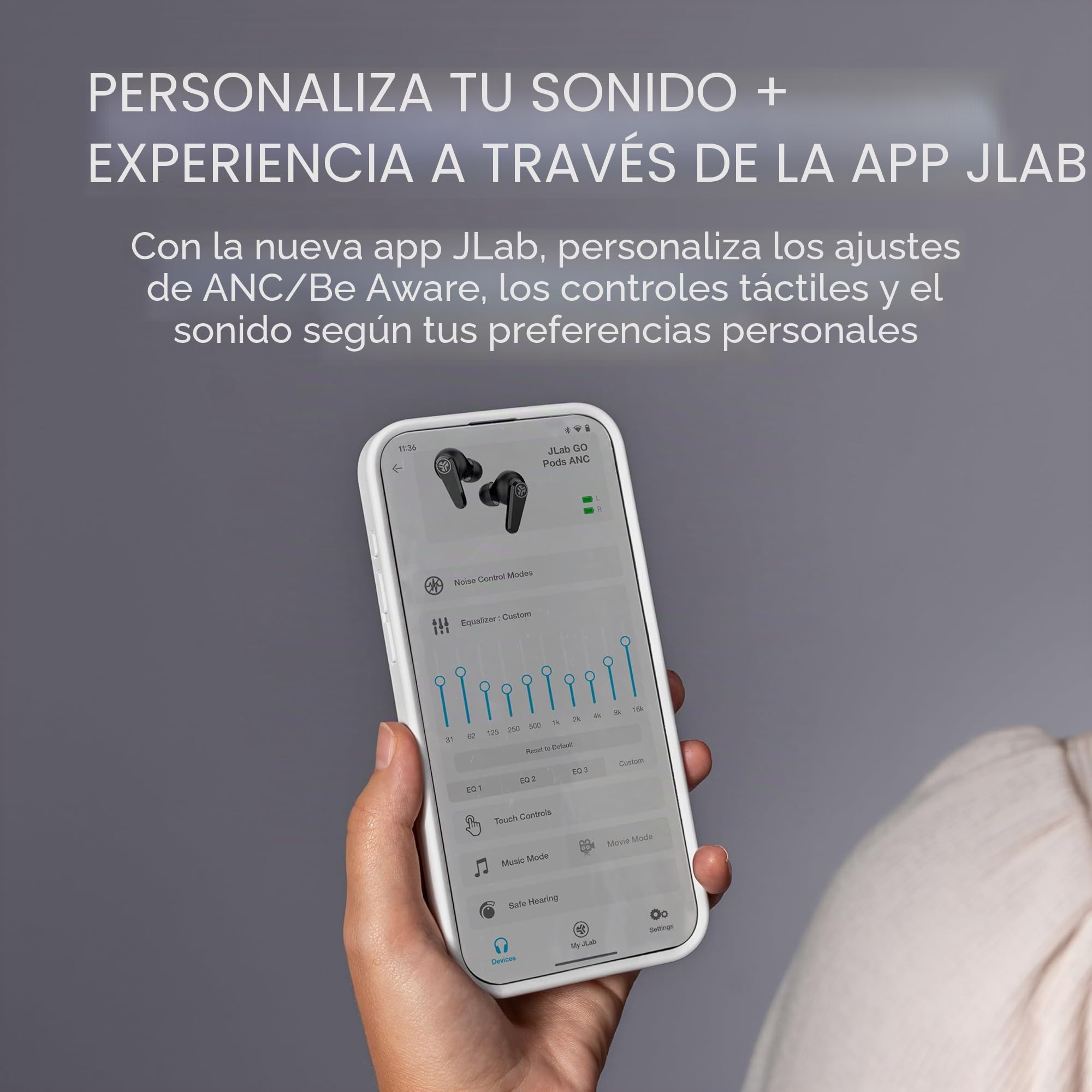 JLab Go Pods ANC Auriculares Bluetooth - Cancelación Ruido, Blanco | Cancelación activa de Ruido Híbrida, Autonomía 26h+, Llamadas Claras, Multipunto, Modo Ambiente, IP55, Audio con App