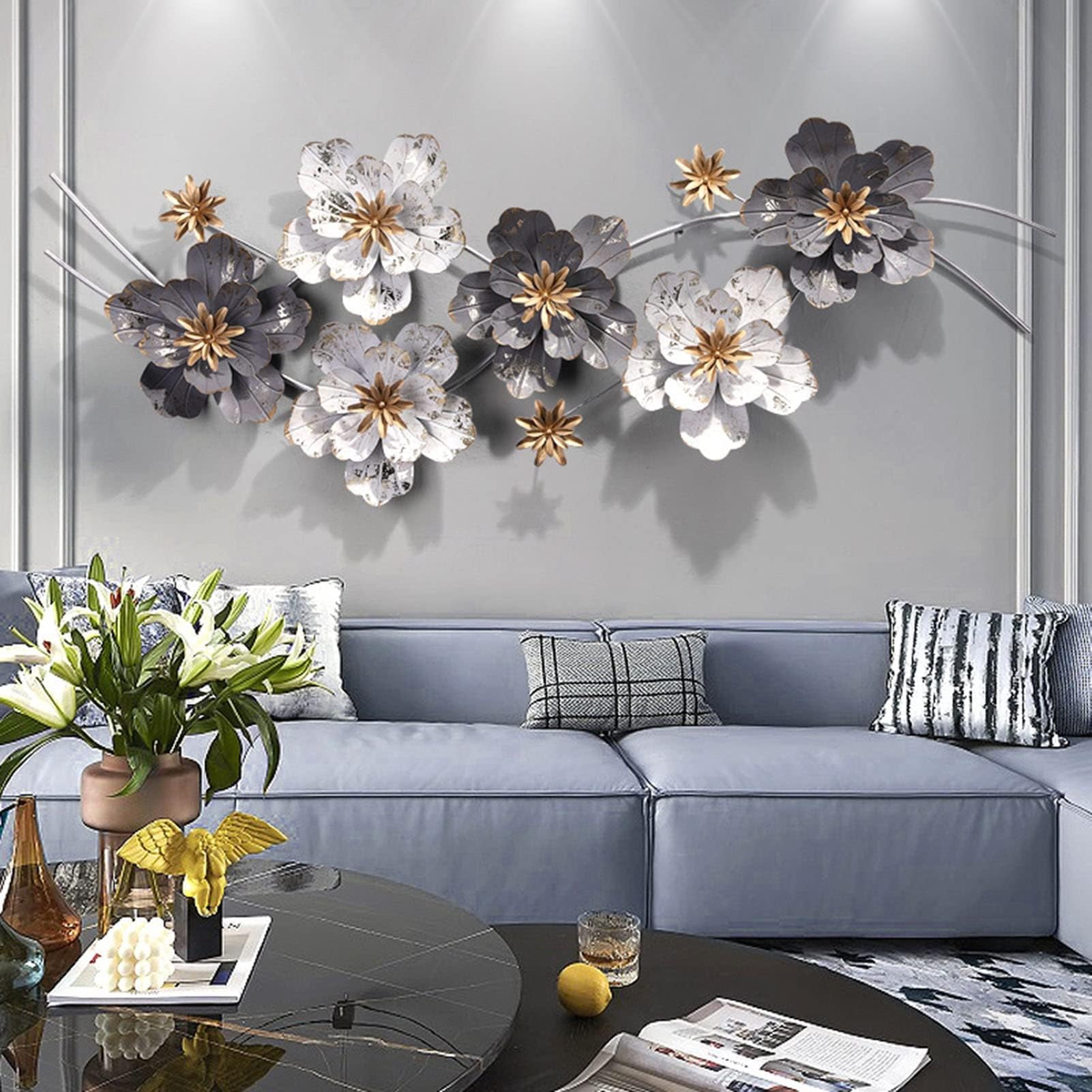 SYLUOQP 3D Wall Decoration Metal Sculpture Iron Art Decoration Wall Hanging Background Wall Decoration Living Room Bedroom,A