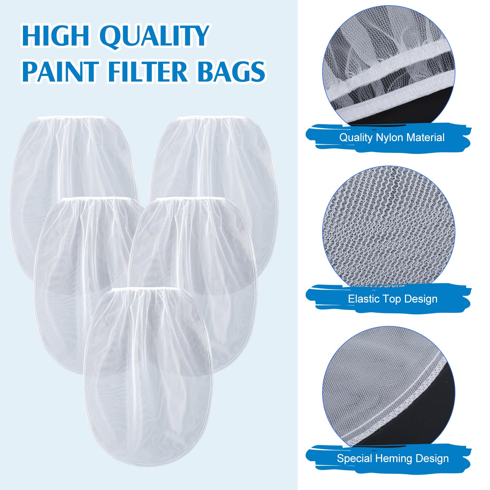 Boao 120 bolsas coladoras de pintura de malla fina blanca con parte superior elástica, filtro desechable para pintura, jardinería, protección de plantas (5 galones)