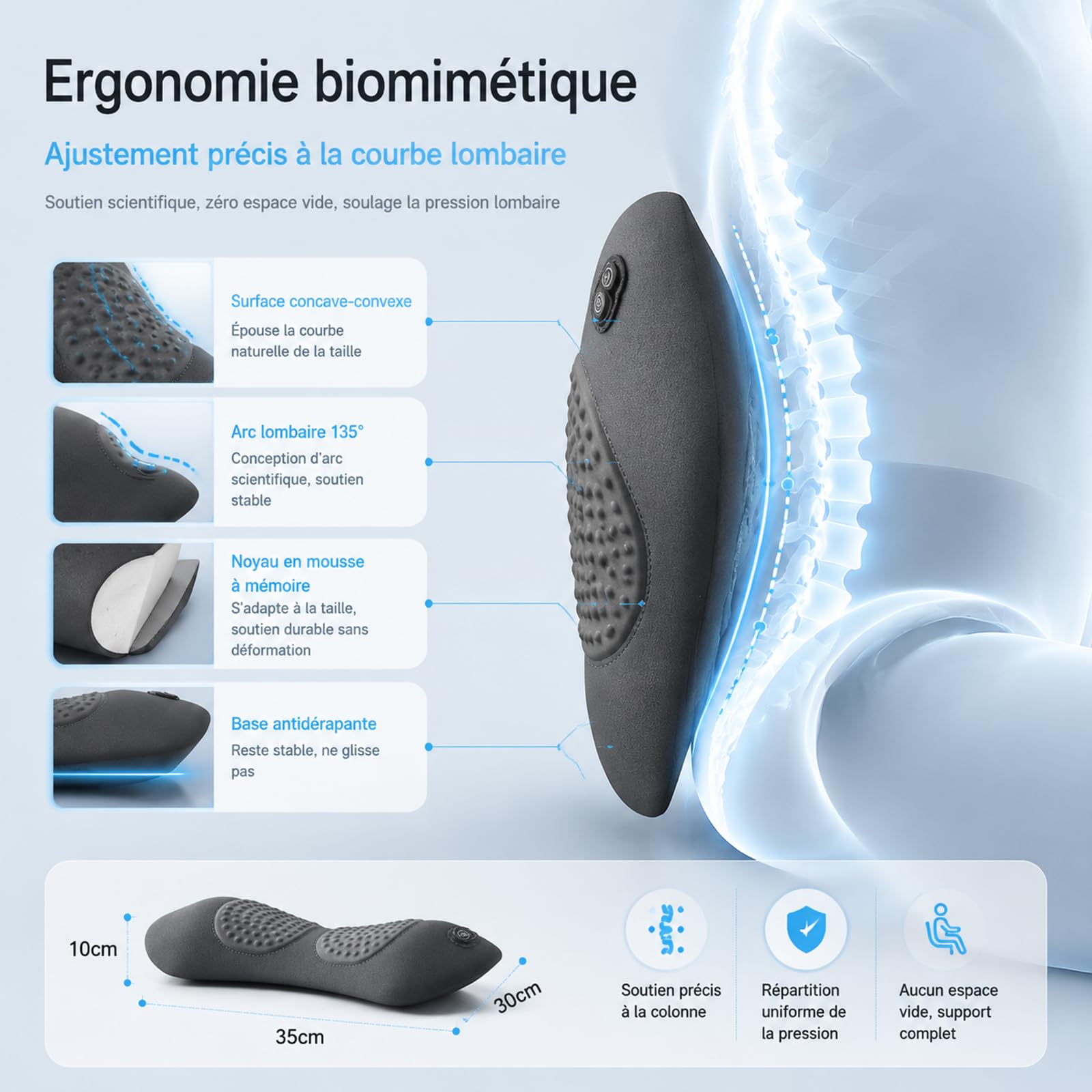 LombaTech 3 en 1 Décompression Vertébrale à Domicile, Masajeador de Espalda con Calor Ajustable y Vibración, Soporte Lumbar Ergonómico, Dispositivo de Relajación Muscular para Hogar y Oficina