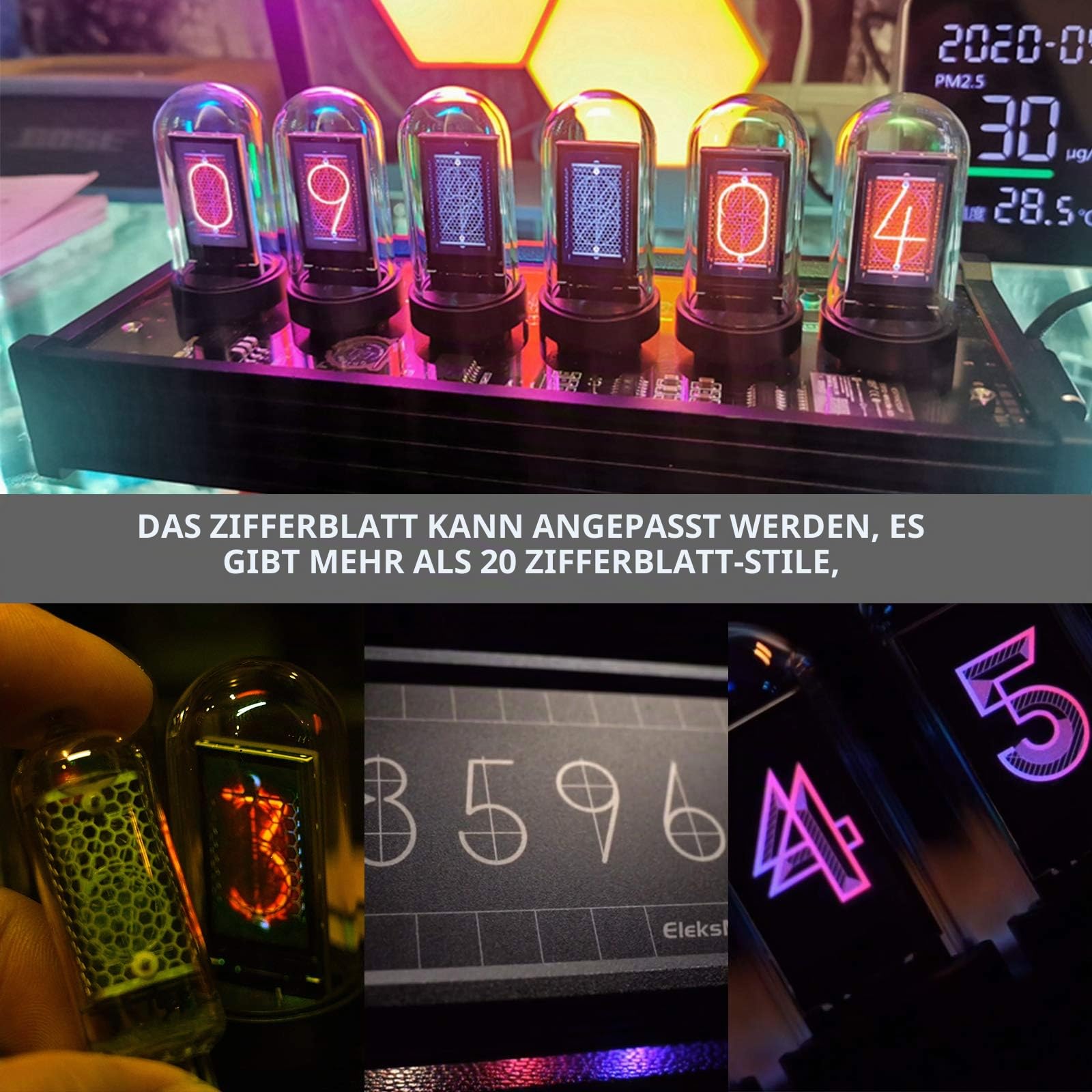 TWSOUL LED Nixie Uhr - DIY Röhrenuhr, 20 Modi Digitaluhr, Customized Photo Display, Retro Vintage Uhr Mit USB-Kabel - Kreatives Geschenk