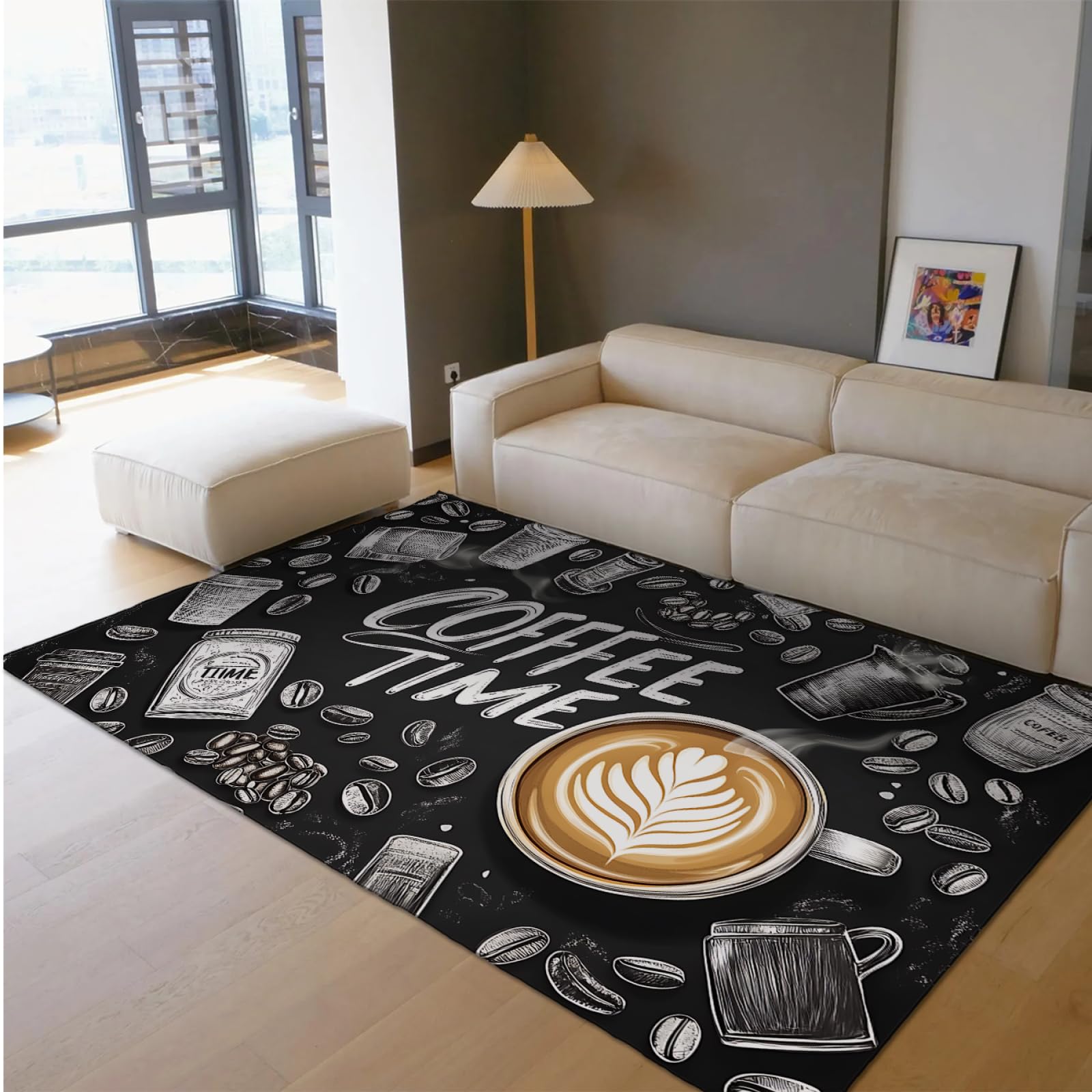 Cup of Coffee Print Large Rug 5' x 7' - Modern Non Slip Area Rug Machine Washable Carpet for Living Room Bedroom Coffee Shop Restaurant