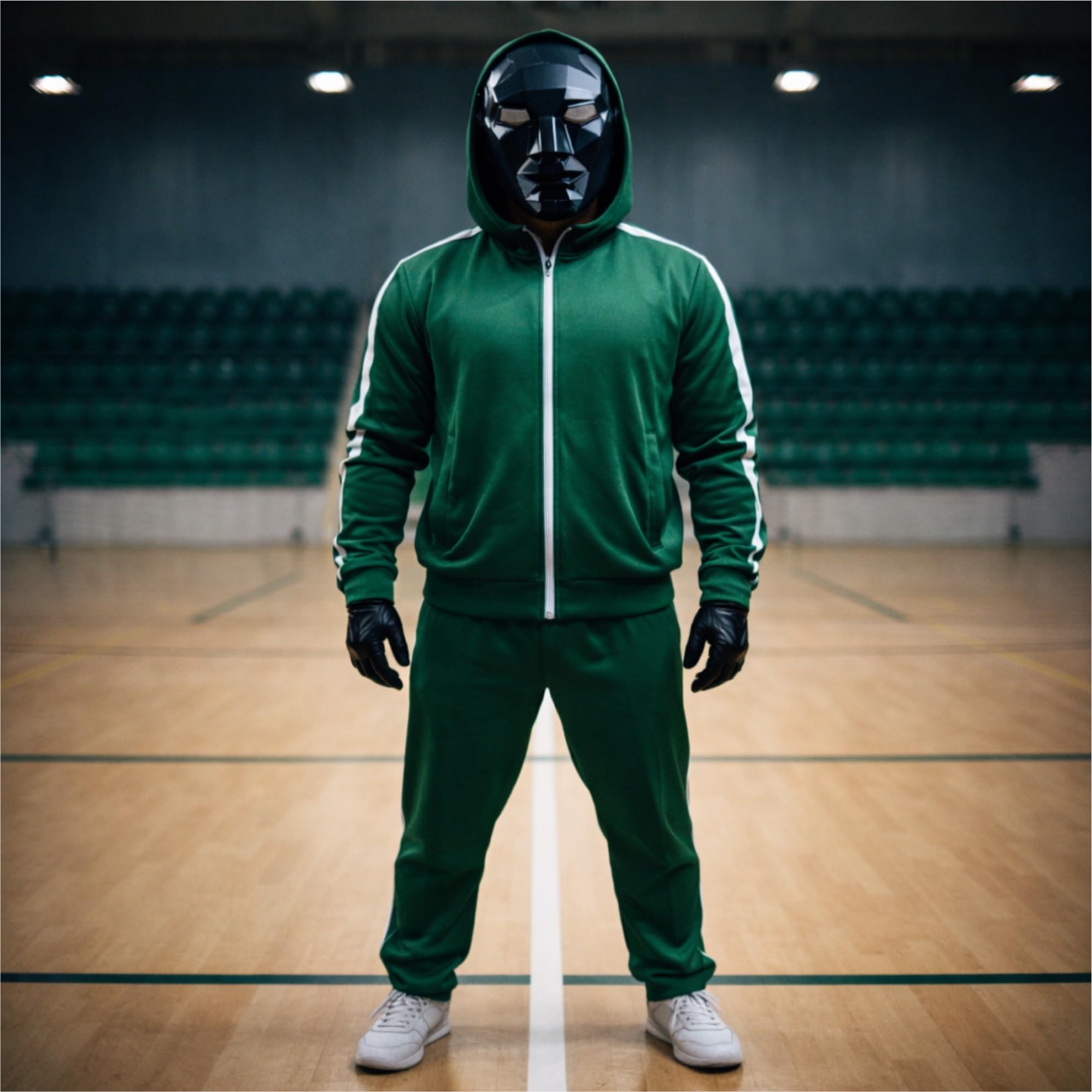 TK Group Timo Klingler Hero® Kostium bohatera The Squid Game, maska, w komplecie karta do gry na Halloween, karnawał, jako kostium dla mężczyzn, kobiet i dzieci, kostium (wybór rozmiaru)