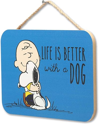 Miniatura 2 de Peanuts Charlie Brown y Snoopy Life Is Better With a Dog - Decoración de pared de madera para colgar  Bonito cartel de Snoopy para el hogar