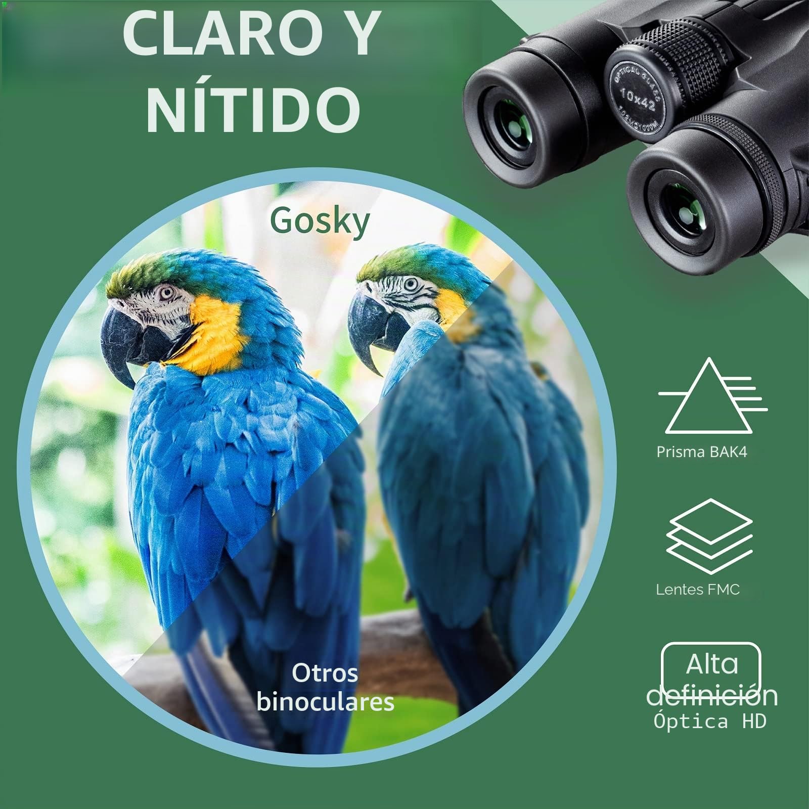 Gosky 1042 B - Prismáticos 10x42 para observación de Aves, Estrellas, paisajes, Viajes, Caza, conciertos, Deportes y Juegos al Aire Libre