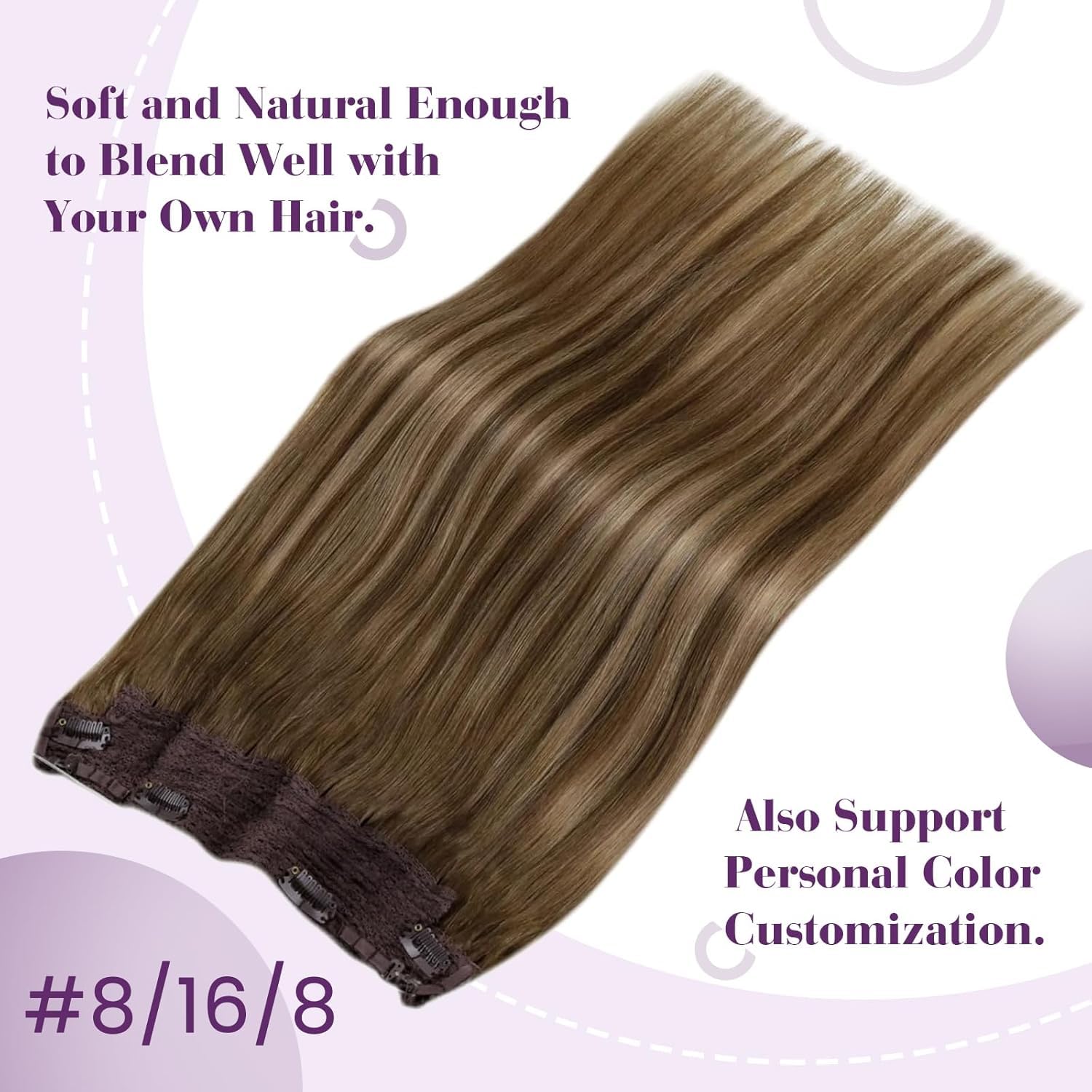 LaaVoo Human Hair Extensions Balayage Light Brown & Dark Blonde Real Remy Hair Invisible Wire Undetectable 100% Real Straight Hair Extensions Long-Lasting 80g 14 Inch #8/16/8 - Image 2