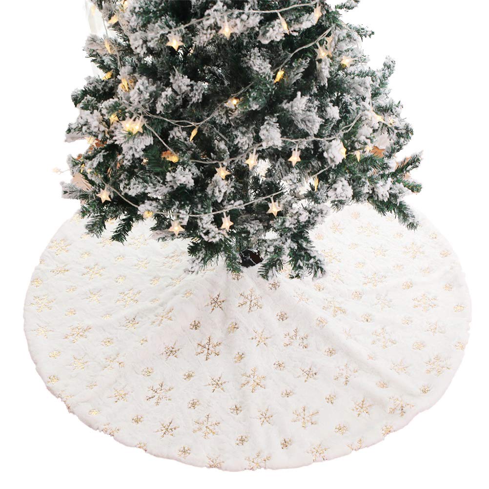 Gonna Per Albero Di Natale In Peluche Bianco | Motivo Fiocco Di Neve | Rotonda E Riutilizzabile | Decorazione Natalizia - Foto 4