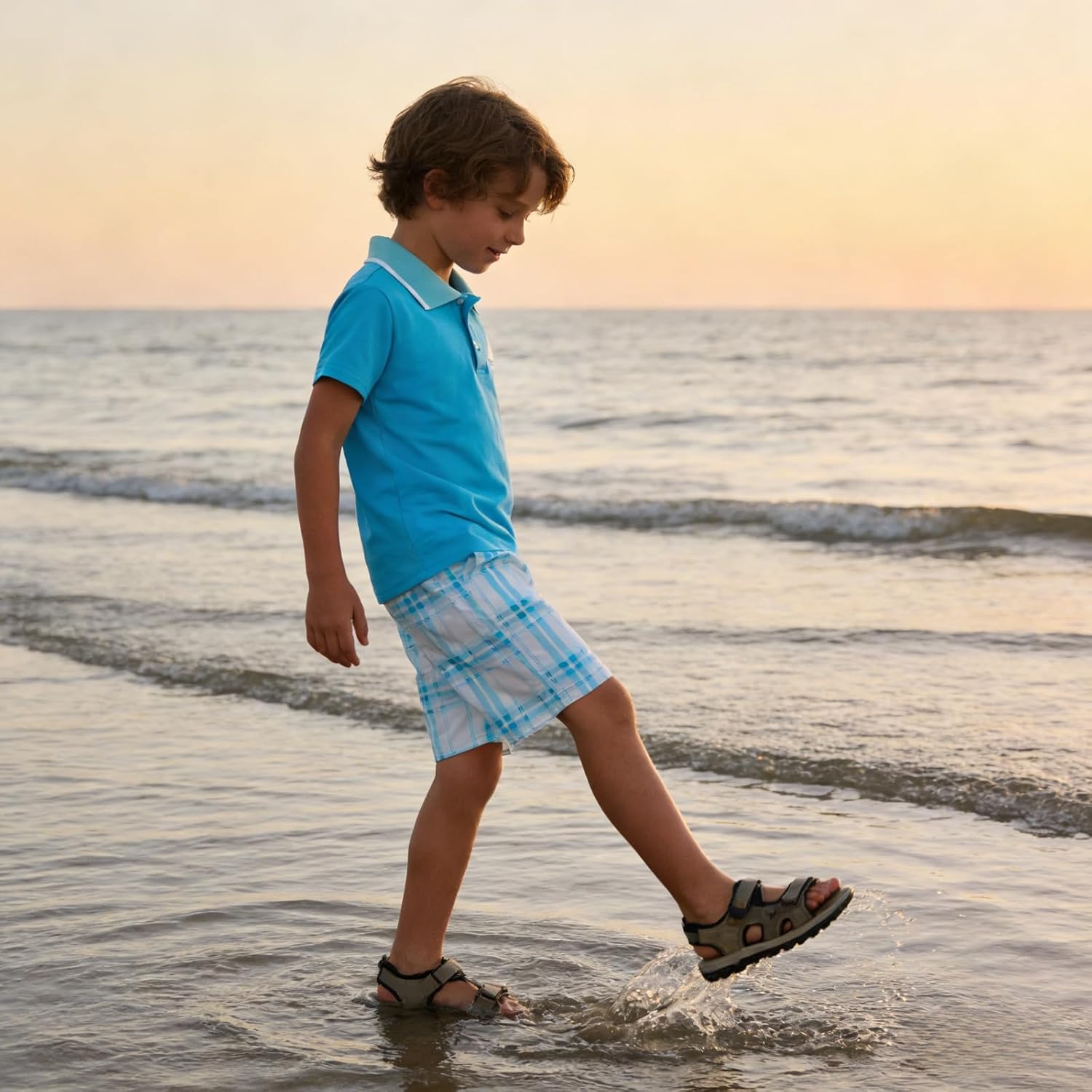 Kids Tween Boy Clothes Casual Short Sleeve Polo Shirt + Plaid Print 2Pcs Shorts Summer Clothing Set - Image 3