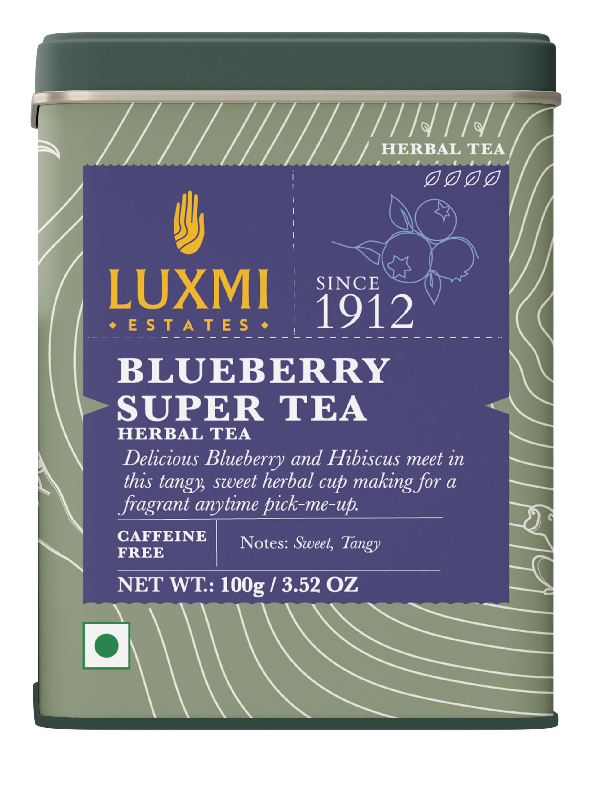 Estates Organic Blueberry Super Tea 100g Tin | Caffeine-Free Herbal Blend for Immunity & Relaxation | Certified Organic Wellness Tea | Rich in Antioxidants | Supports Relaxation & Immunity | 50 Cups