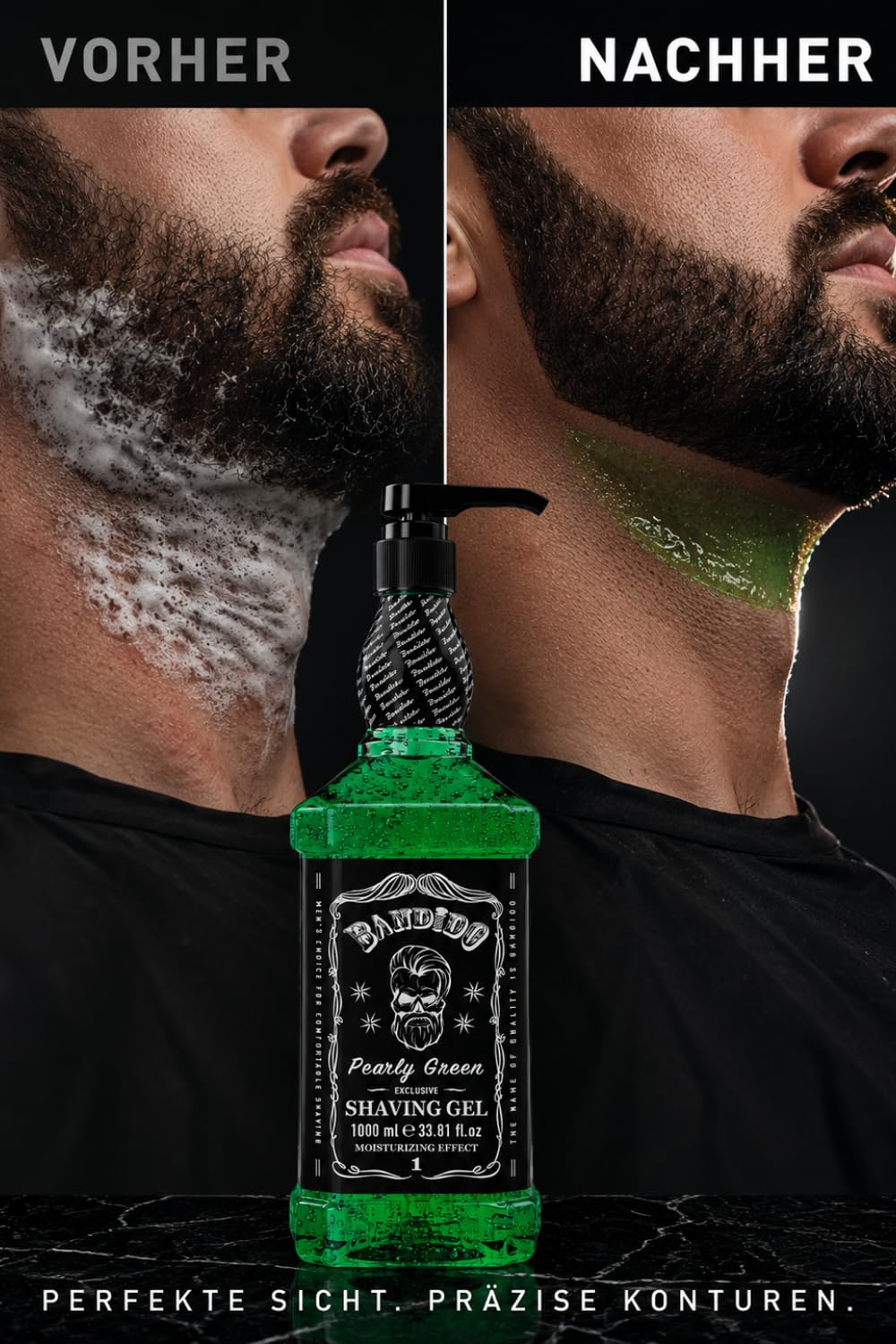 Gel de Afeitar Bandido para Hombre (1000 ml) Transparente, Afeitado Preciso, No Espumoso, para Contorno de Barba Con Cualquier Hoja o Navaja (Verde)