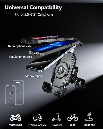 Miniatura 6 de Kewig Soporte de teléfono para motocicleta con amortiguador de vibraciones y bloqueo de seguridad, manillar antirrobo, soporte de teléfono celular