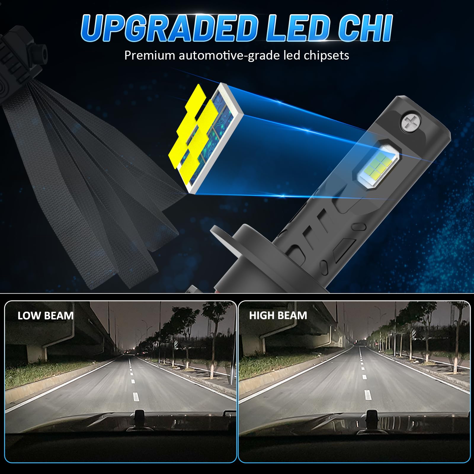 D-Lumina H7 LED Żarówka Canbus 160W 30000LM, Wysoka Jasność Biała Barwa 6500K, Zestaw Do Konwersji do Reflektorów Halogenowych w Samochodzie, 4 Plecione Paski Chłodzące, 2 sztuki