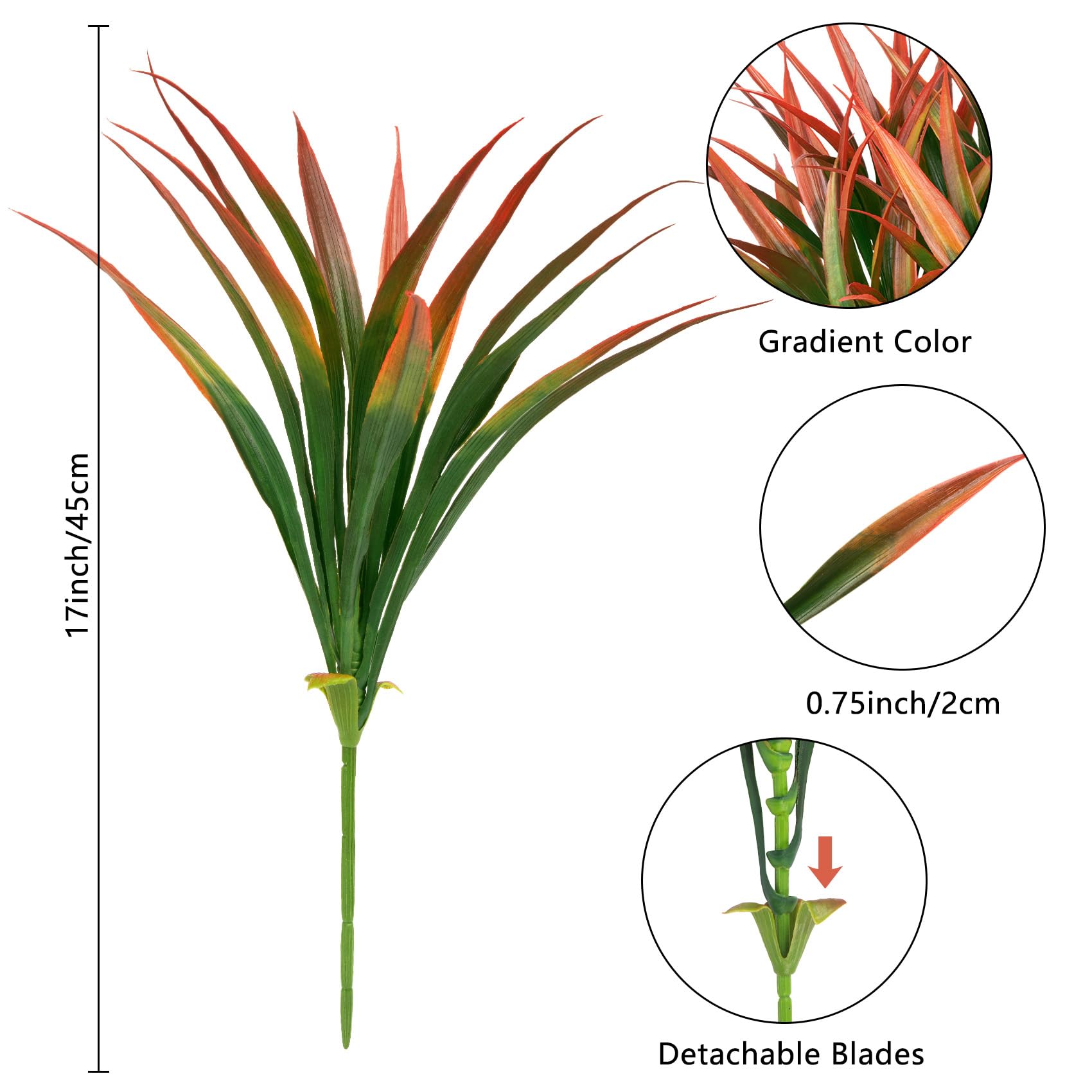 Ouddy Decor 20 Pcs Fake Fall Outdoor Plants Artificial Grass Fall Stems Faux Plastic Plants UV Resistant for Autumn Indoor Outside Garden Hanging Planter Porch Patio Window Box Home Decor, Orange