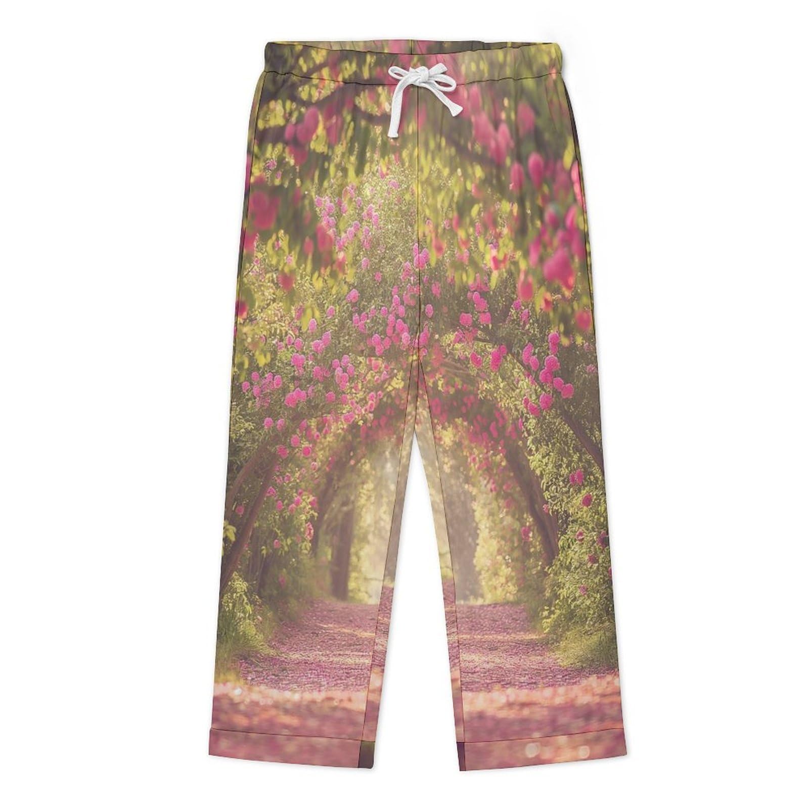 OLEETS Pigiama A Maniche Lunghe da Uomo - Mare di Fiori Rosa Pigiama Invernale Completo con Top E Pantaloni 2 Pezzi Morbido E Confortevole Casual da Notte