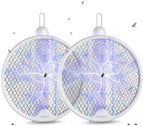 Matamoscas eléctrico, paquete de 2, matamoscas eléctrico, lámpara trampa de mosquitos y raqueta, 3,500 voltios matamoscas matamoscas con atracción