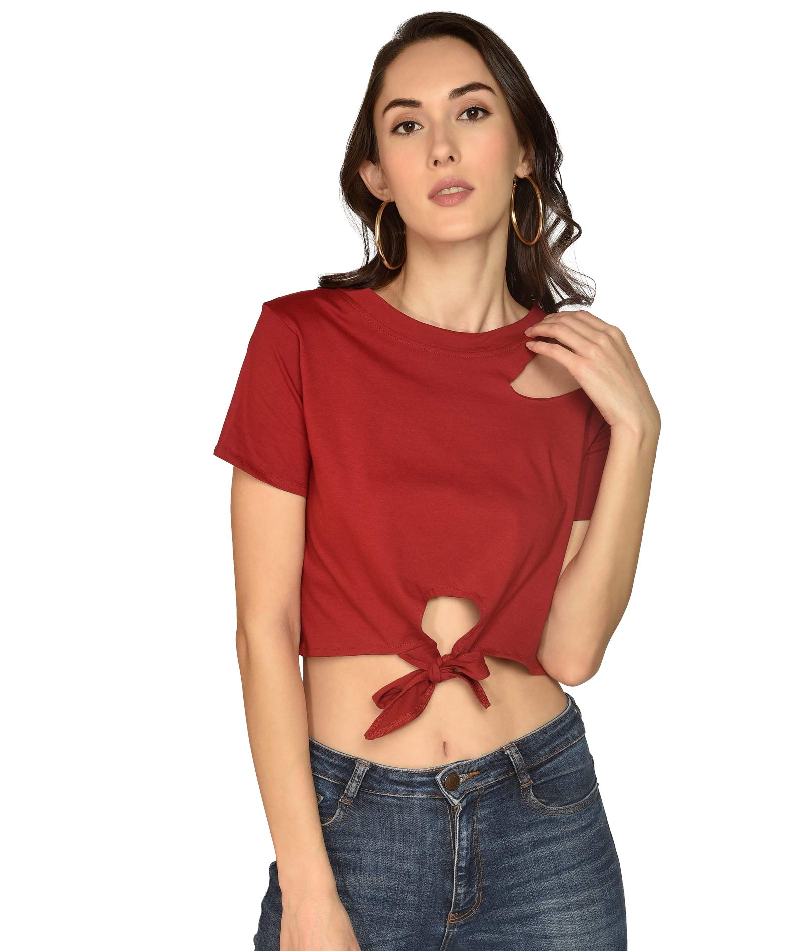 Chimpaaanzee Women Cut Out Neck Crop Top-picture-13