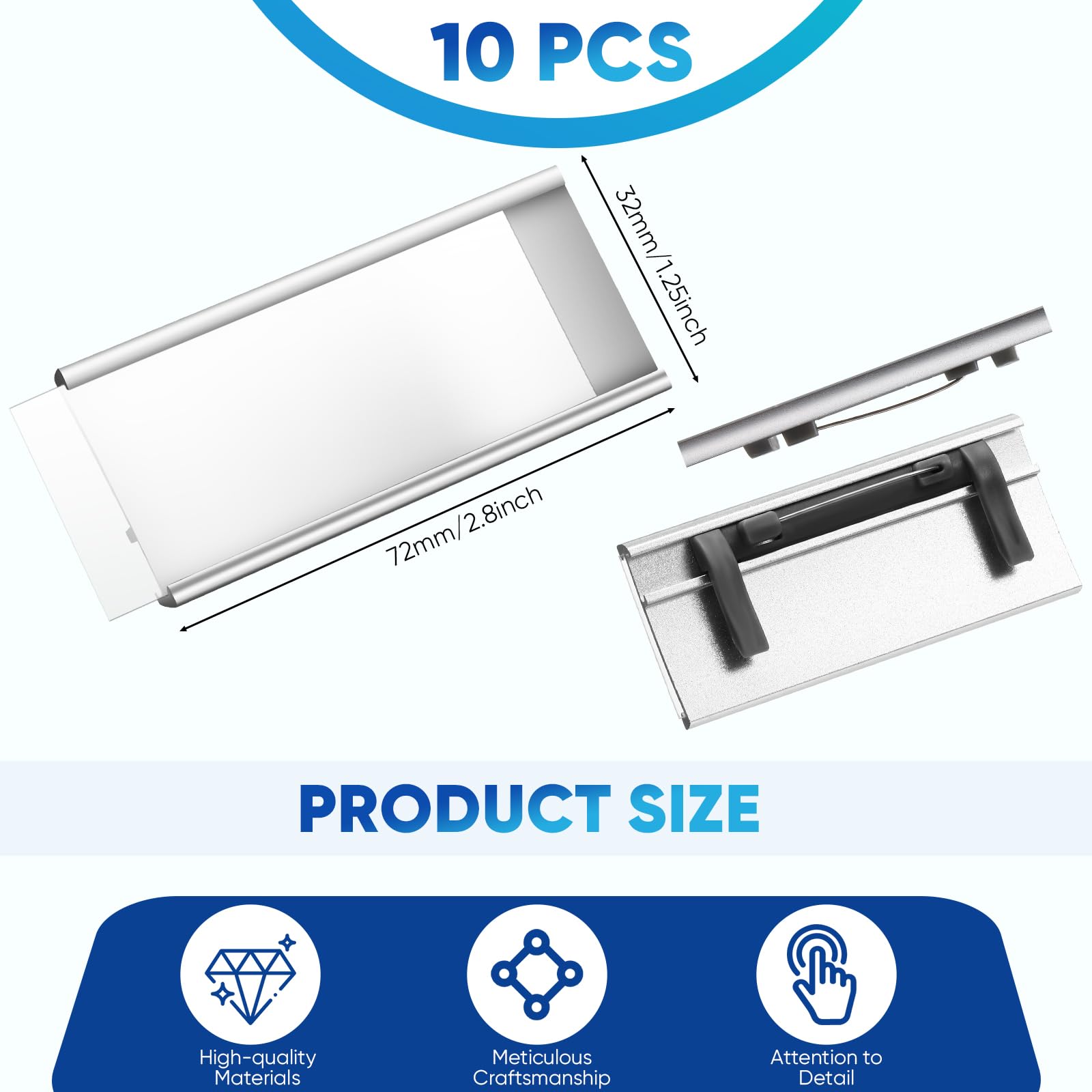 Faccito 10 Portanomi in Alluminio con Fessura per Carta e Spilla, Targhette Anodizzato, 72 x 32 mm, Argento