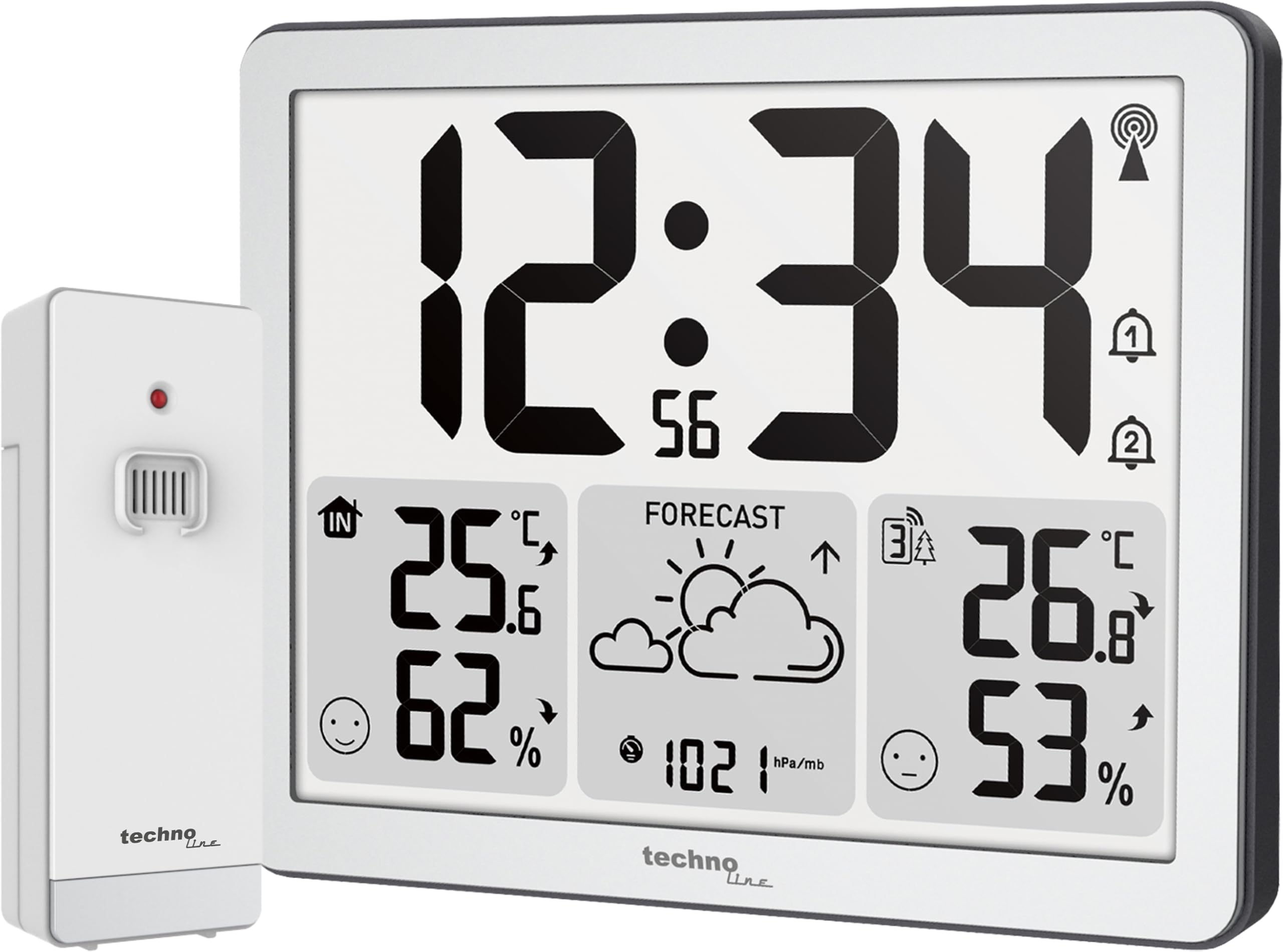 WS6780-2 in 1 orologio radio e stazione meteo radio in uno, temperatura interna ed esterna, umidità, pressione atmosferica, fino a 3 trasmettitori (un trasmettitore incluso)