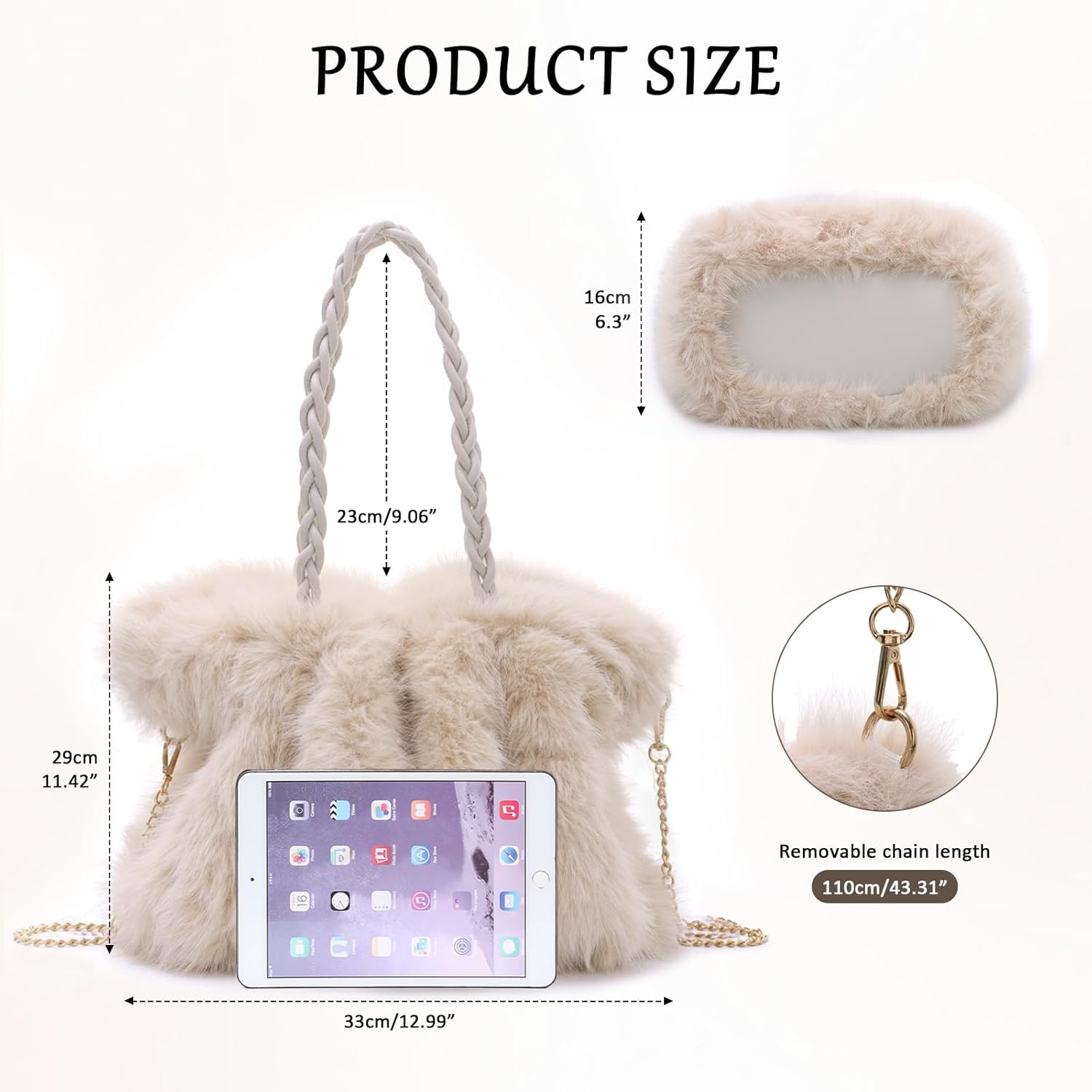 Fecialy Women Furry Handbag Winter Fluffy Tote Bags Fuzzy Crossbody Shoulder Bag Faux Fur Purse - Image 3