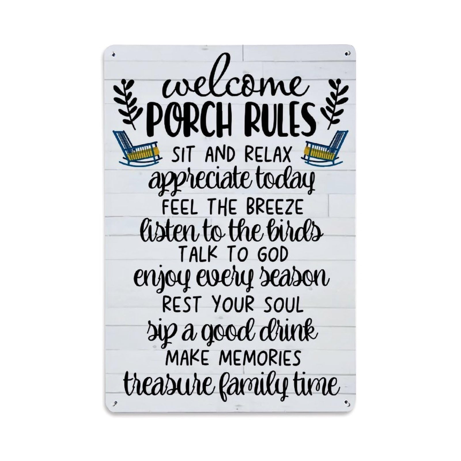 Nestemfo Vintage Welcome Porch Rules Sign Tin Sign Metal Sign, Living Room,Bar, Home, Bedroom Wall Decor,Retro Metal Poster 8X12 Inches