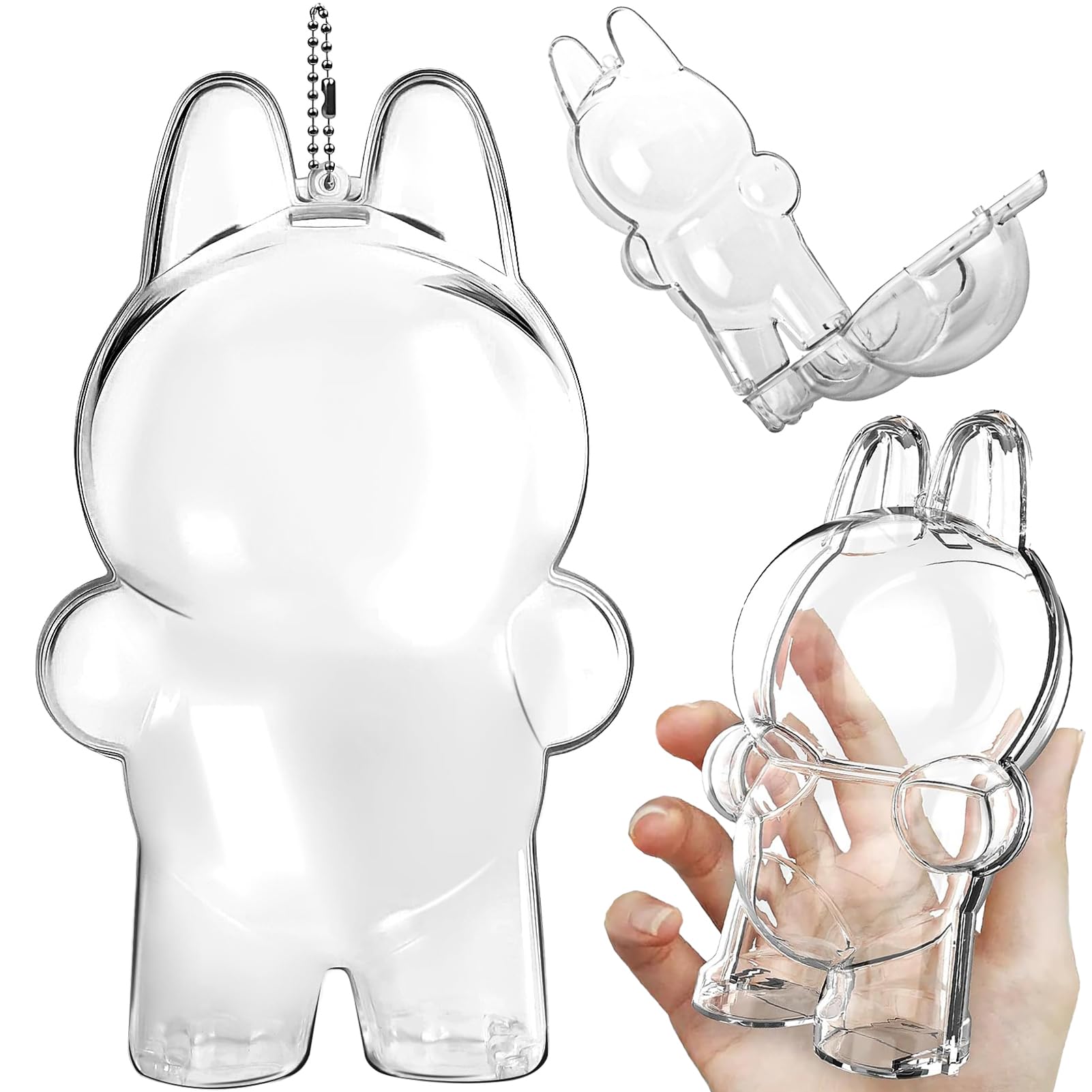 Clear Acrylic Display Case for Blind Box Figures Protective Case for Labubu The Monsters with Metal Hanging Chain