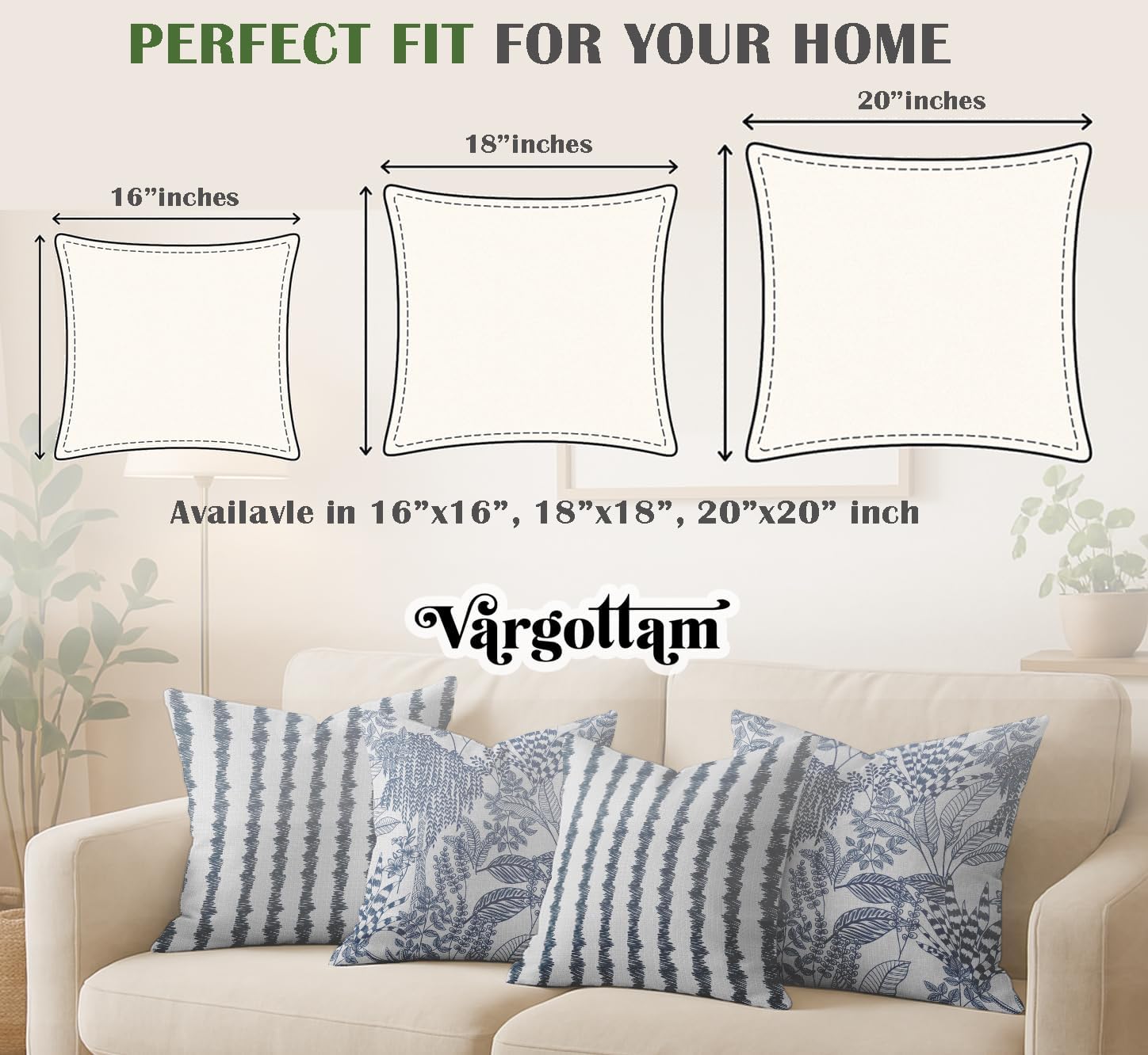 Blue Cotton Cushion Covers Set of 4, 16x16 Inch, Dual-Sided Print, Hidden Zipper Closure - Leaves Print