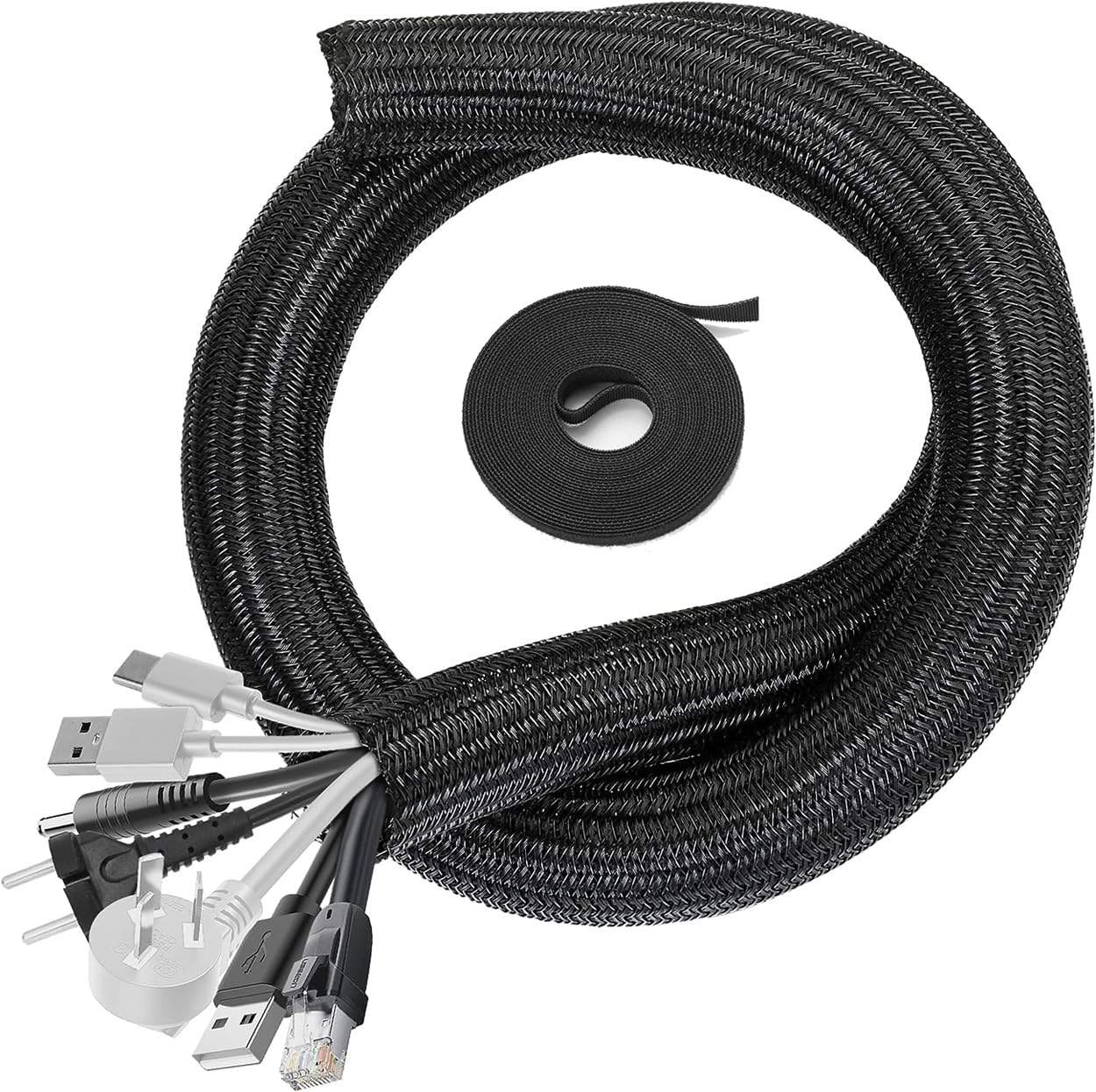 MRTURK REVHQ 6.5ft Black Cable Sleeve, Cable Organizer for Desk PC TV Computer, Wire Protector, Cord Management for Home Office