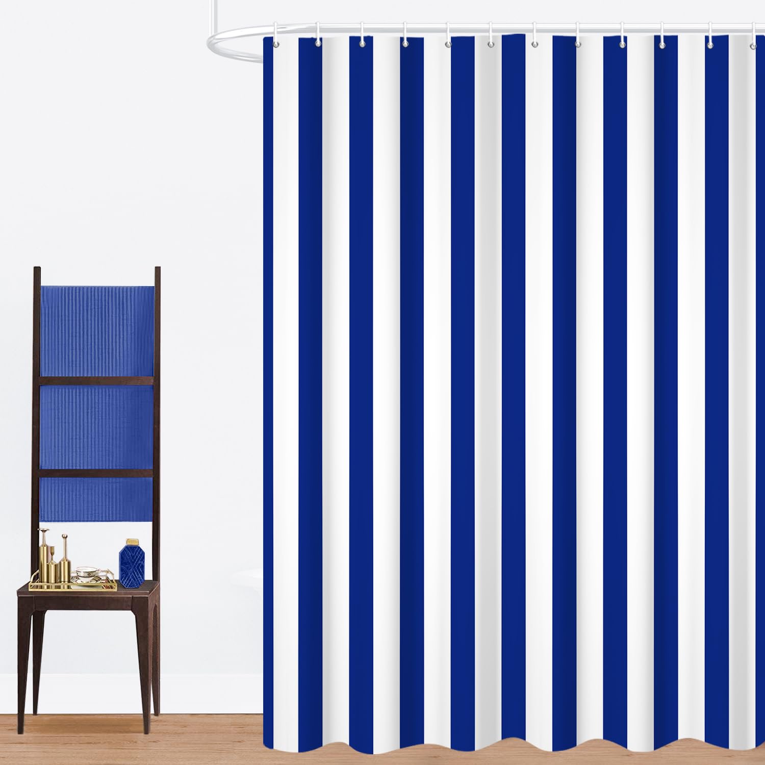 GCIREC Shower Curtain, 120x200cm, Blue and White Modern Minimalism Vertical Stripes Waterproof Fabric Machine Washable Bathroom Curtain with Hooks — image 1