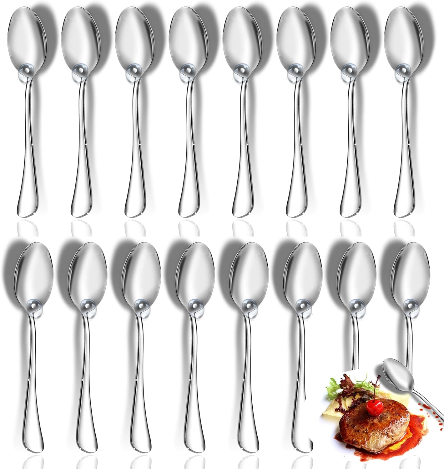 Spoons,Set of 16 Top Food Grade Stainless Steel Spoons