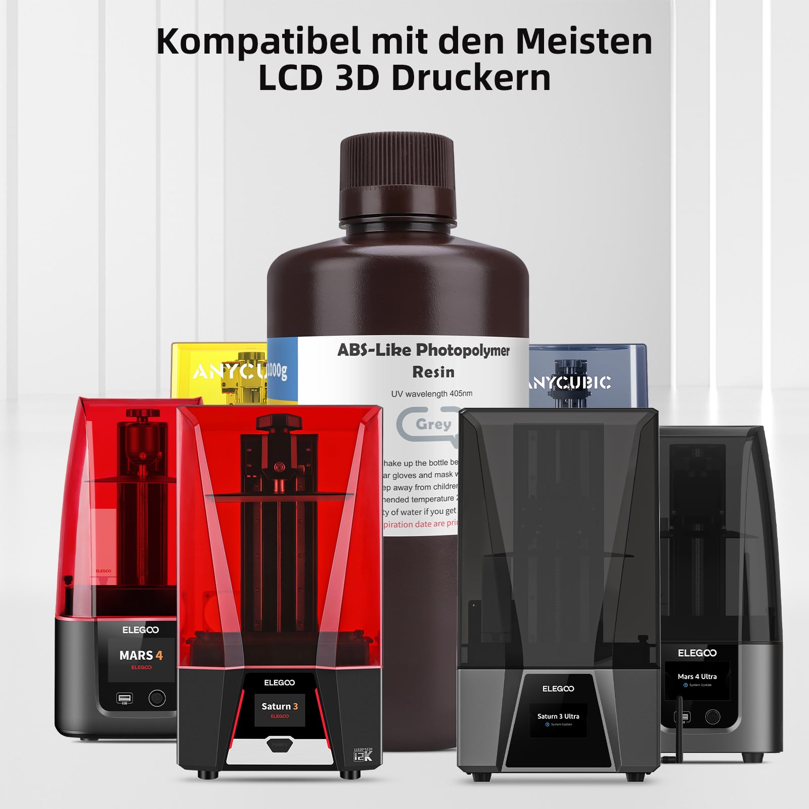 ELEGOO 405nm Żywica podobna do ABS, LCD UV Rapid Resin o wysokiej precyzji, nie kruch, nietoksyczny dla drukarki LCD/DLP 3D, żywica fotopolimerowa 2kg, szara